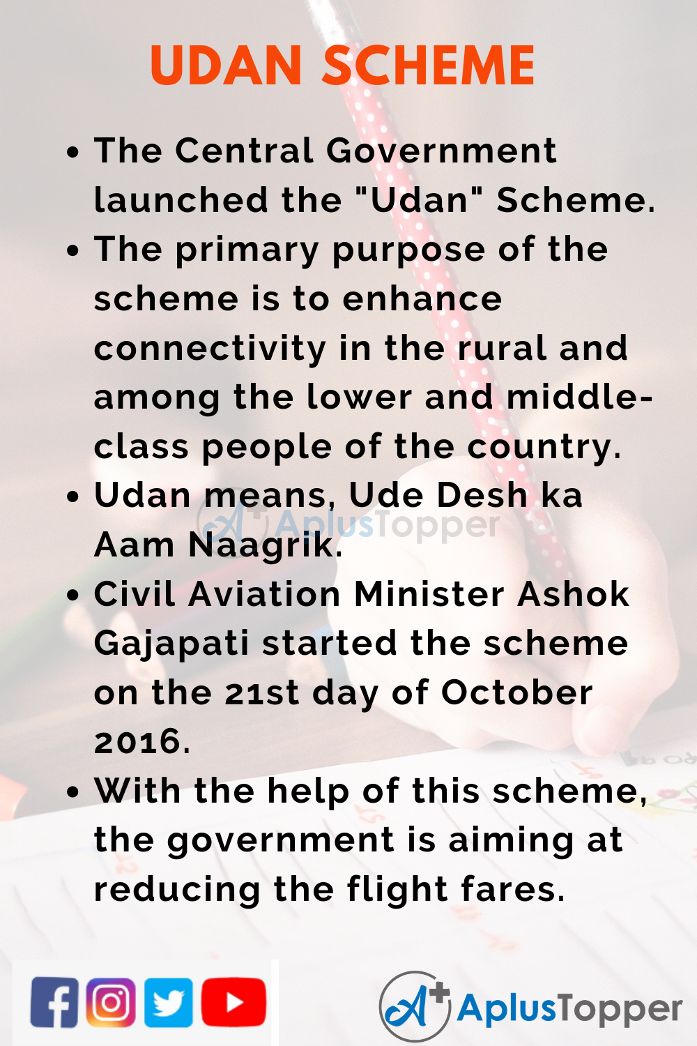 10 Lines on Udan Scheme for Kids