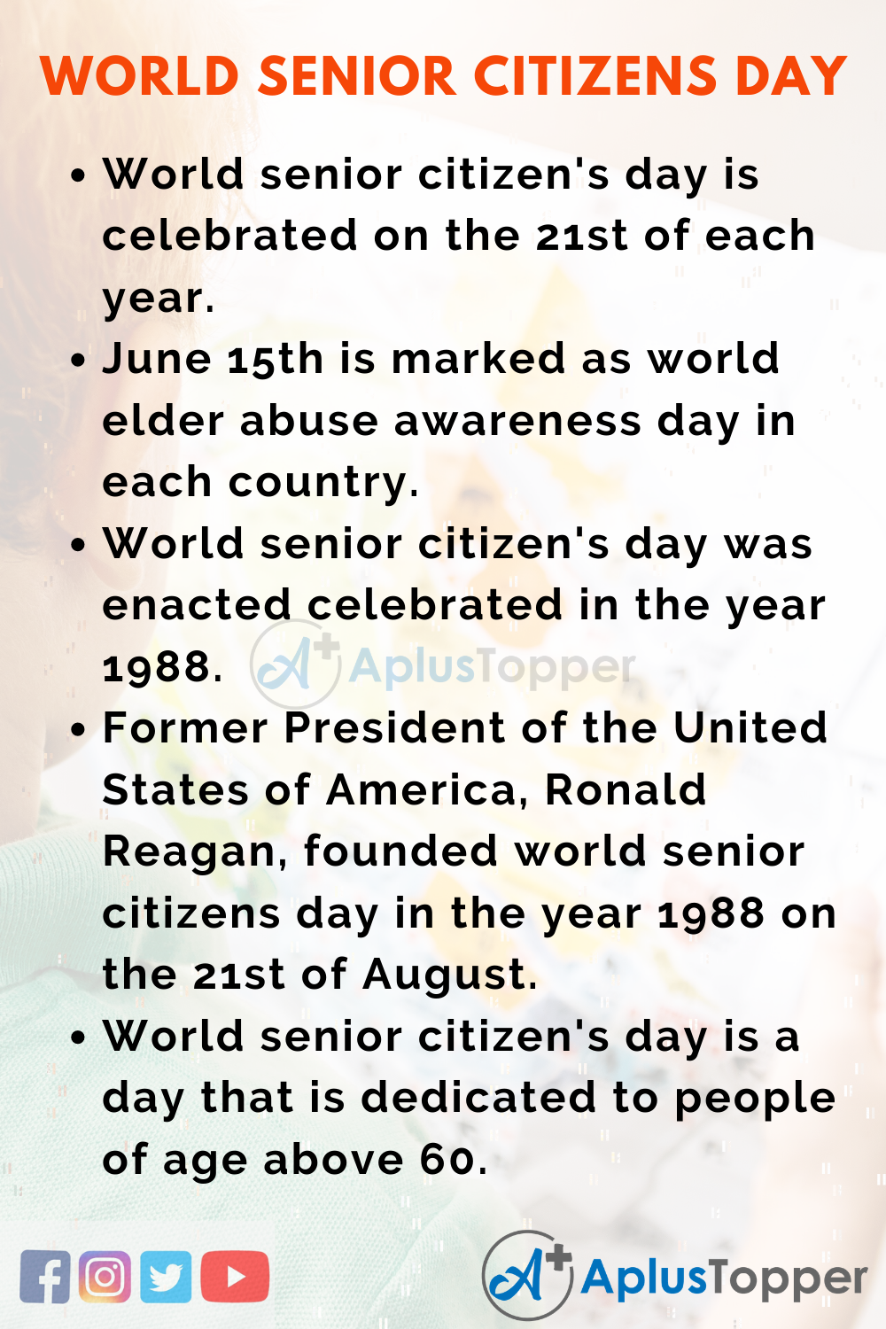 10 Lines on World Senior Citizens Day for Kids