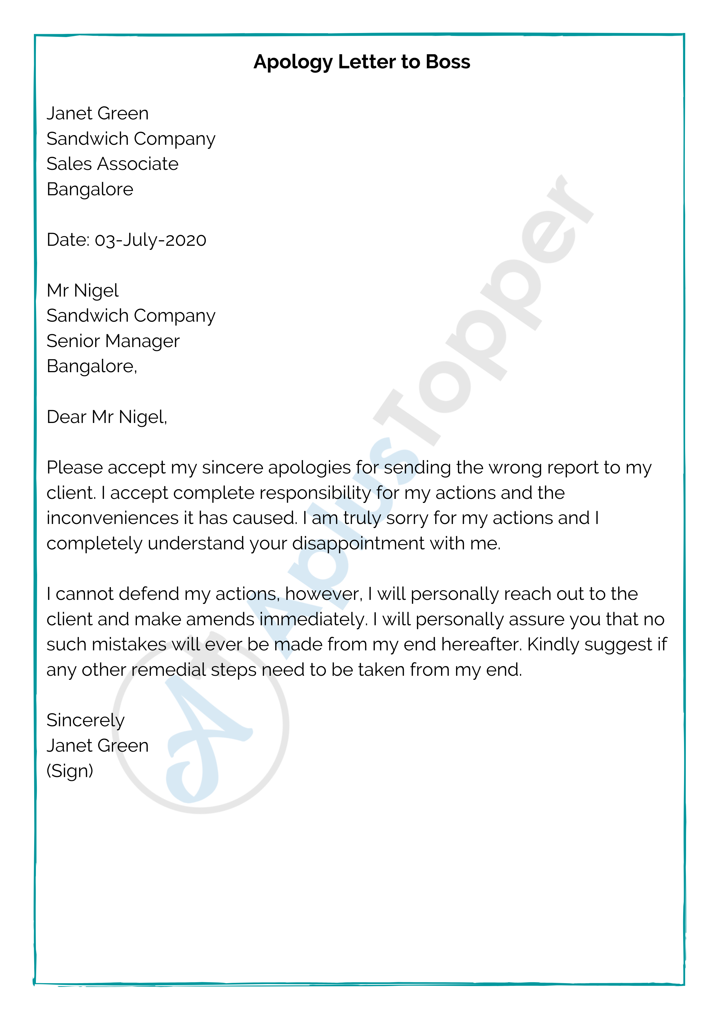 Apology Letter to Boss