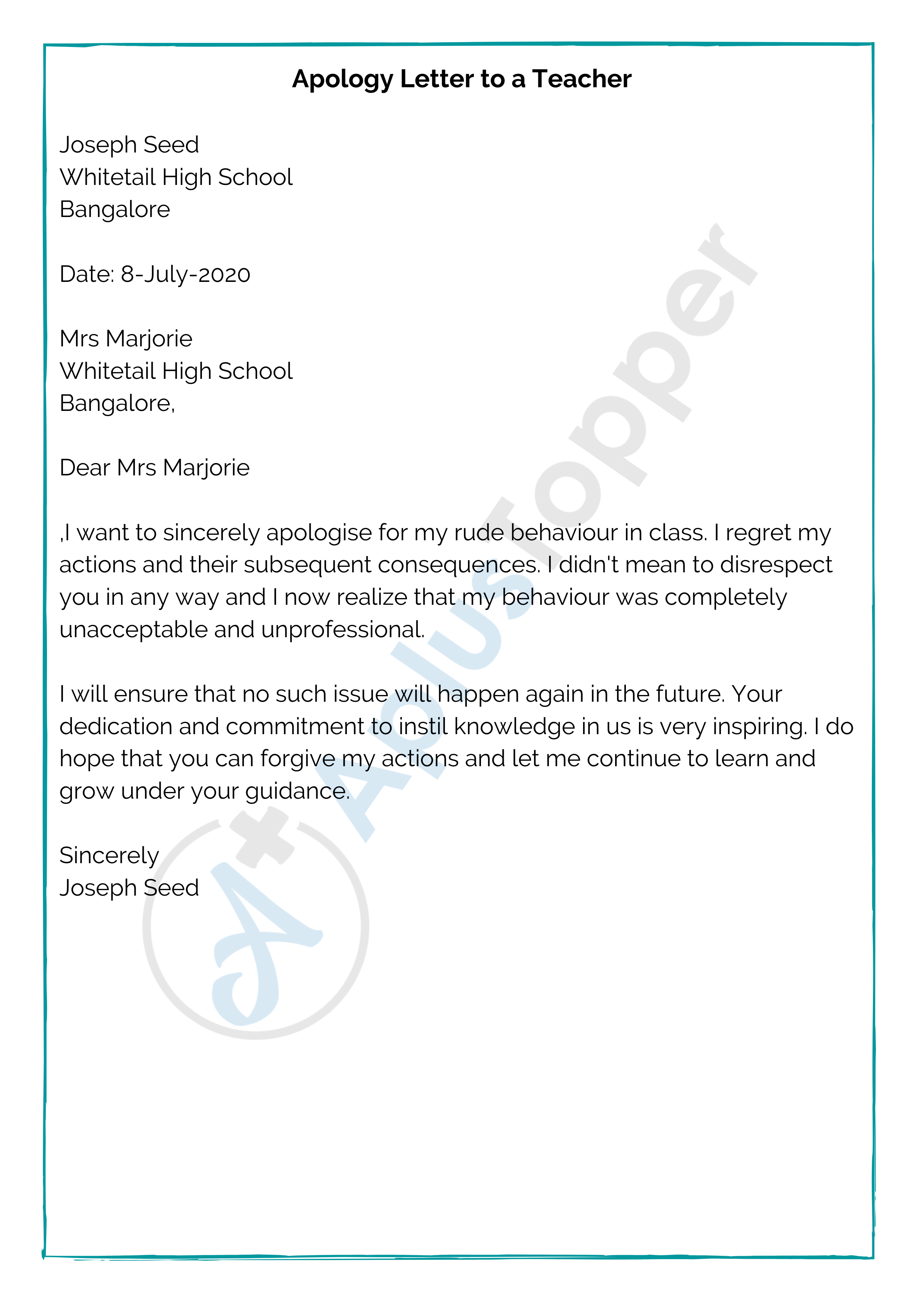 Apology Letter to a Teacher (Personal Letter)