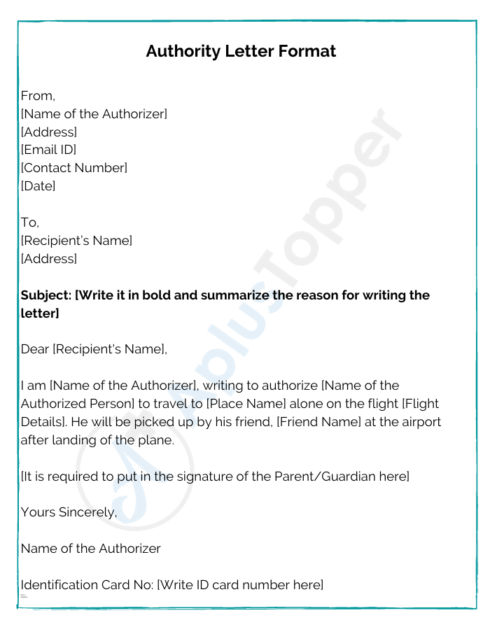 Authority Letter Format