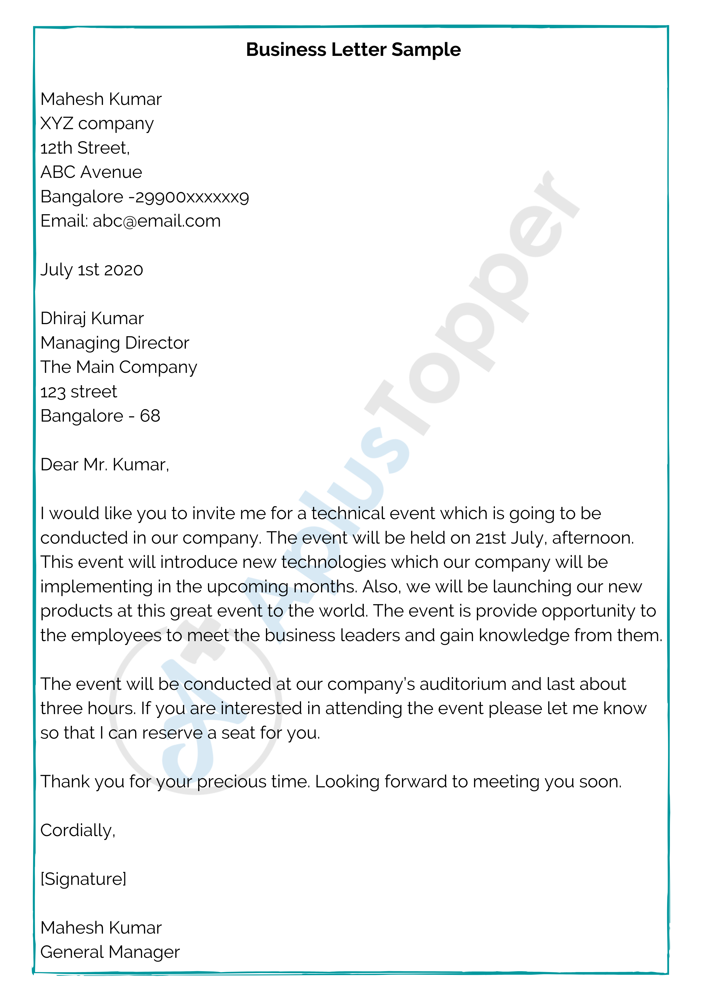 Business Letter  Format, Samples, How To Write Business Letter