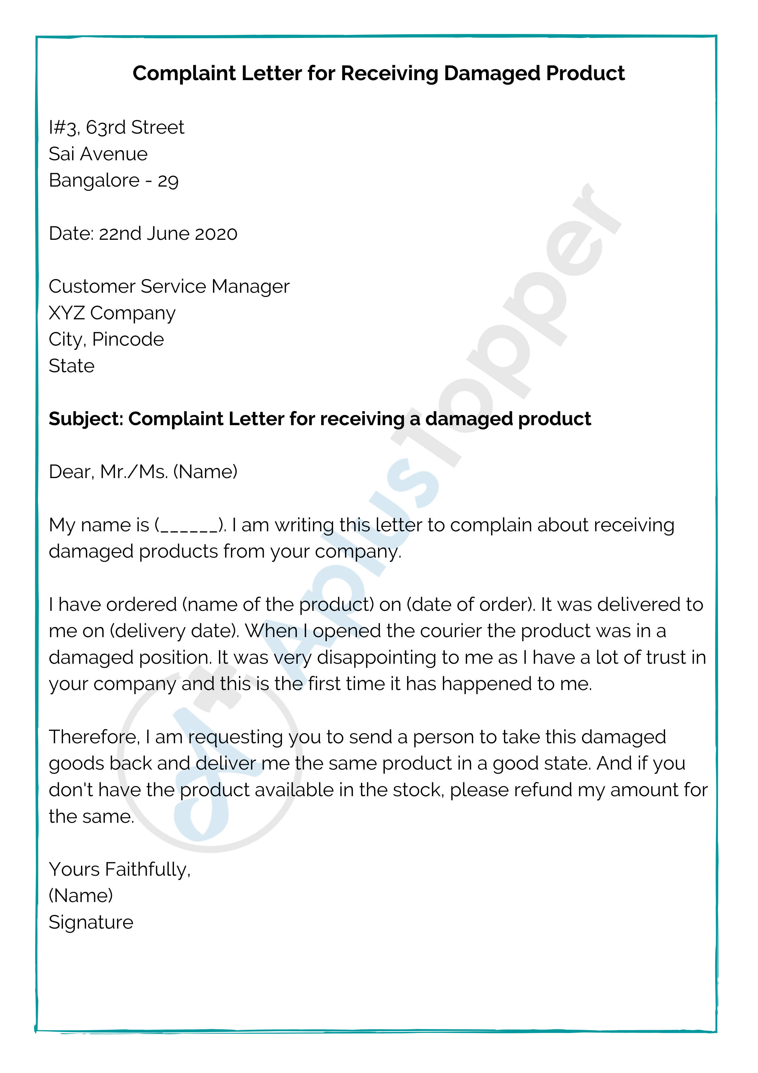 Complaint Letter Format | Samples, How To Write A Complaint Letter? - A  Plus Topper