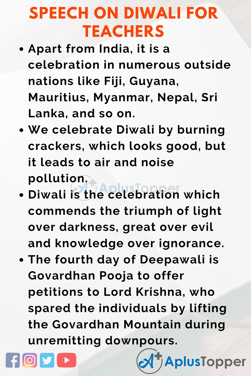 Diwali Speech for Teachers