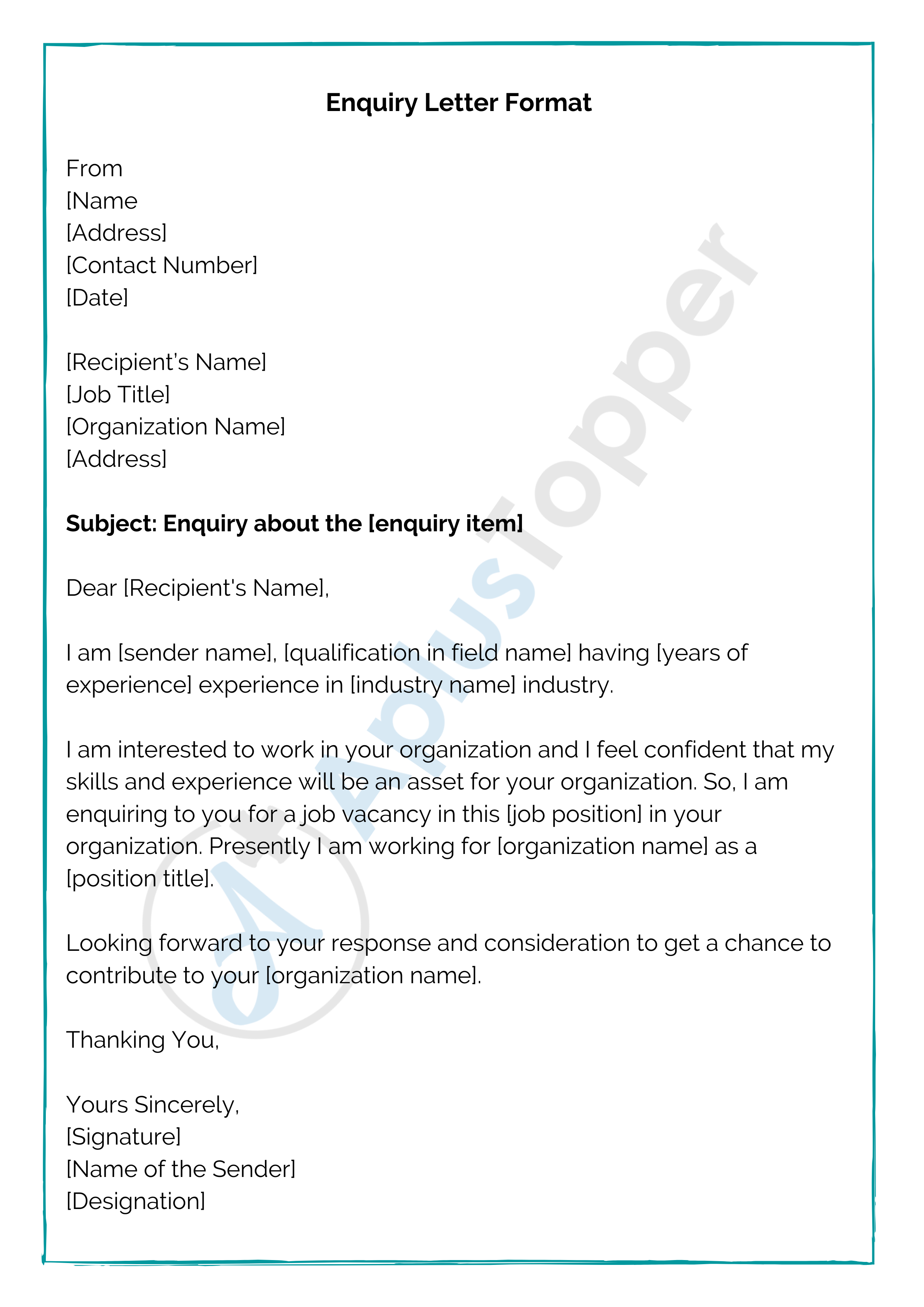 Enquiry Letter | Format, Sample and How To Write An ...