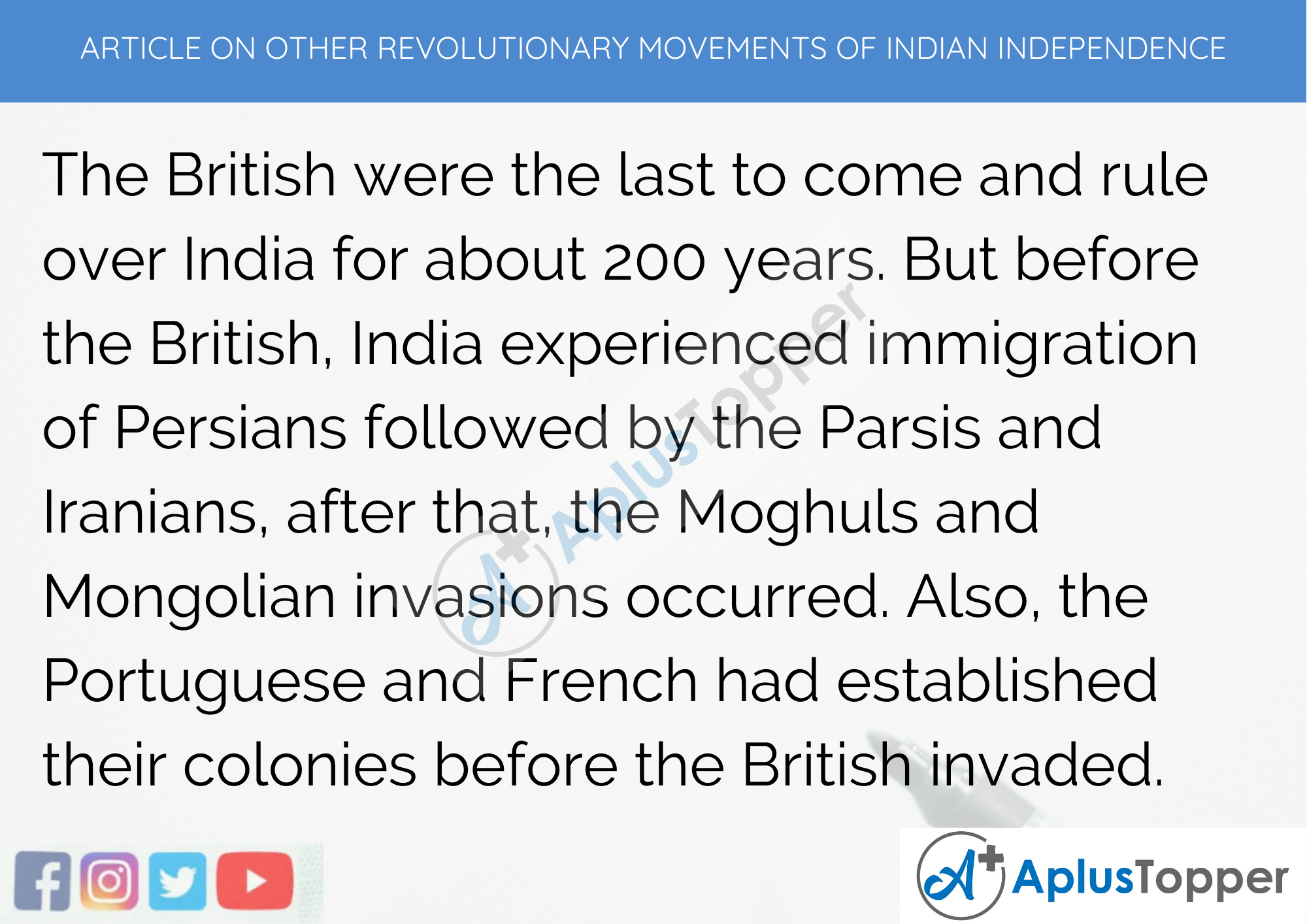 Long Article On Other Revolutionary Movements Of Indian Independence 500 Words In English
