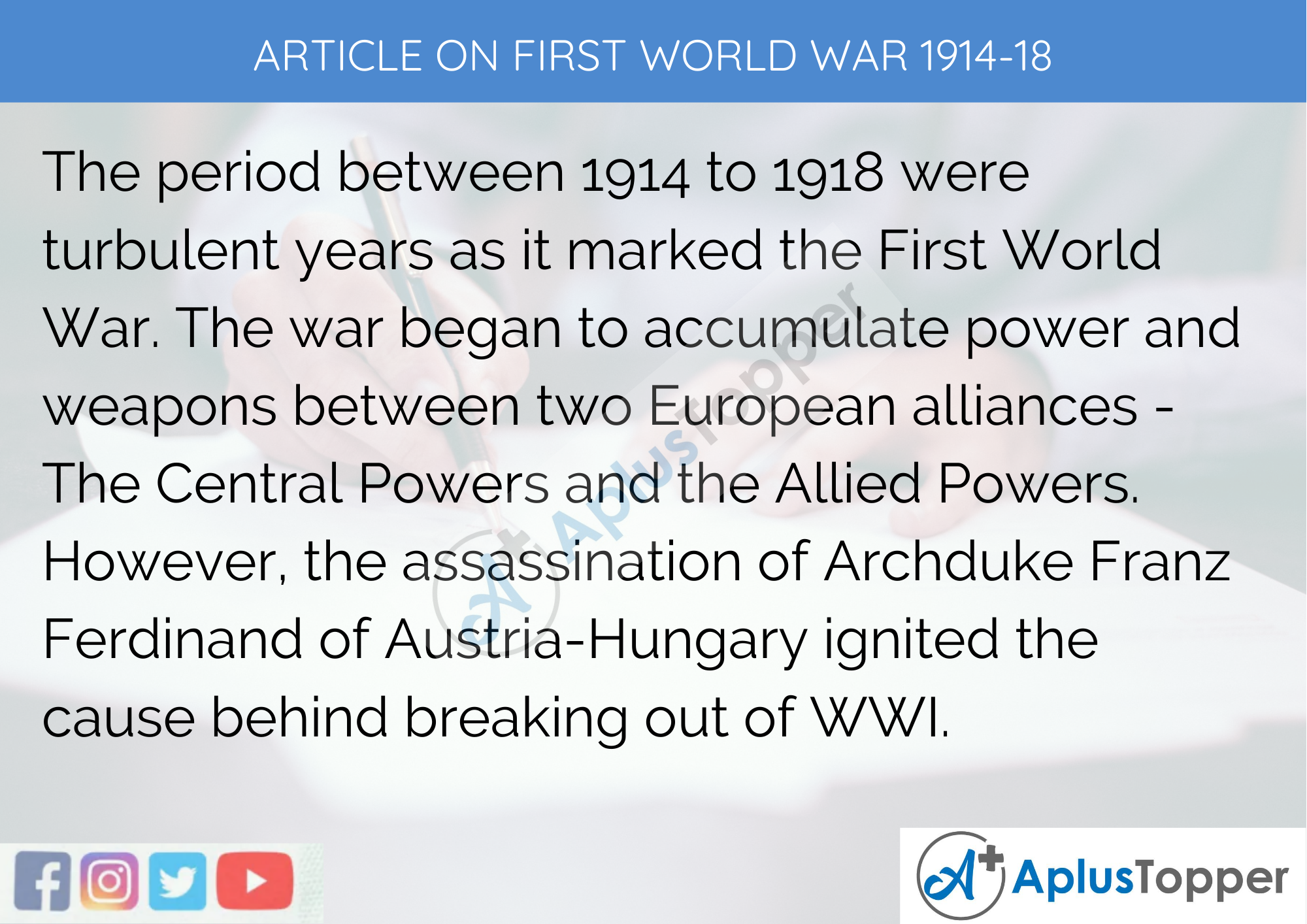 Long Article on First World War 1914-18 in English 500 Words