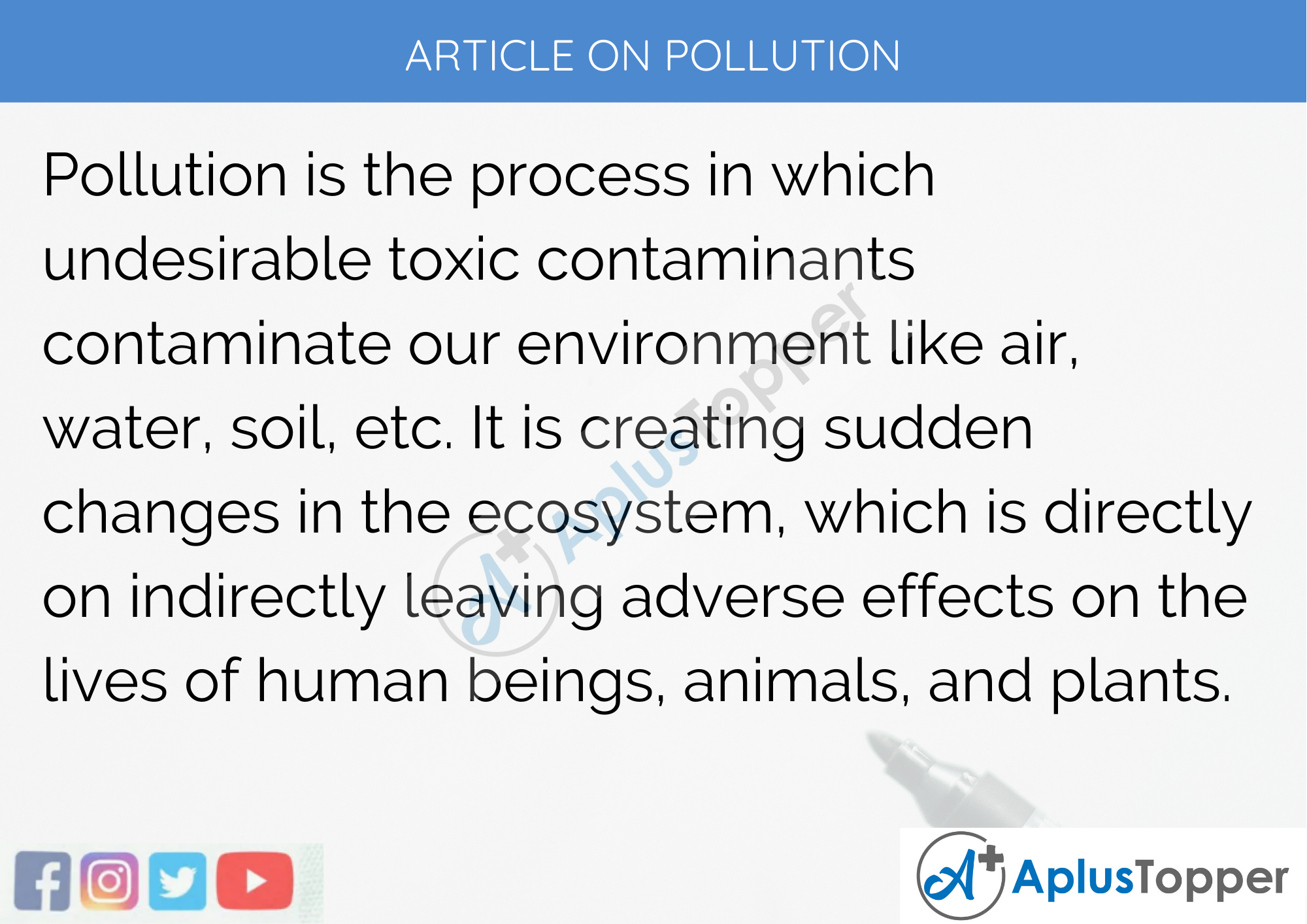 Long Article on Pollution 500 Words in English