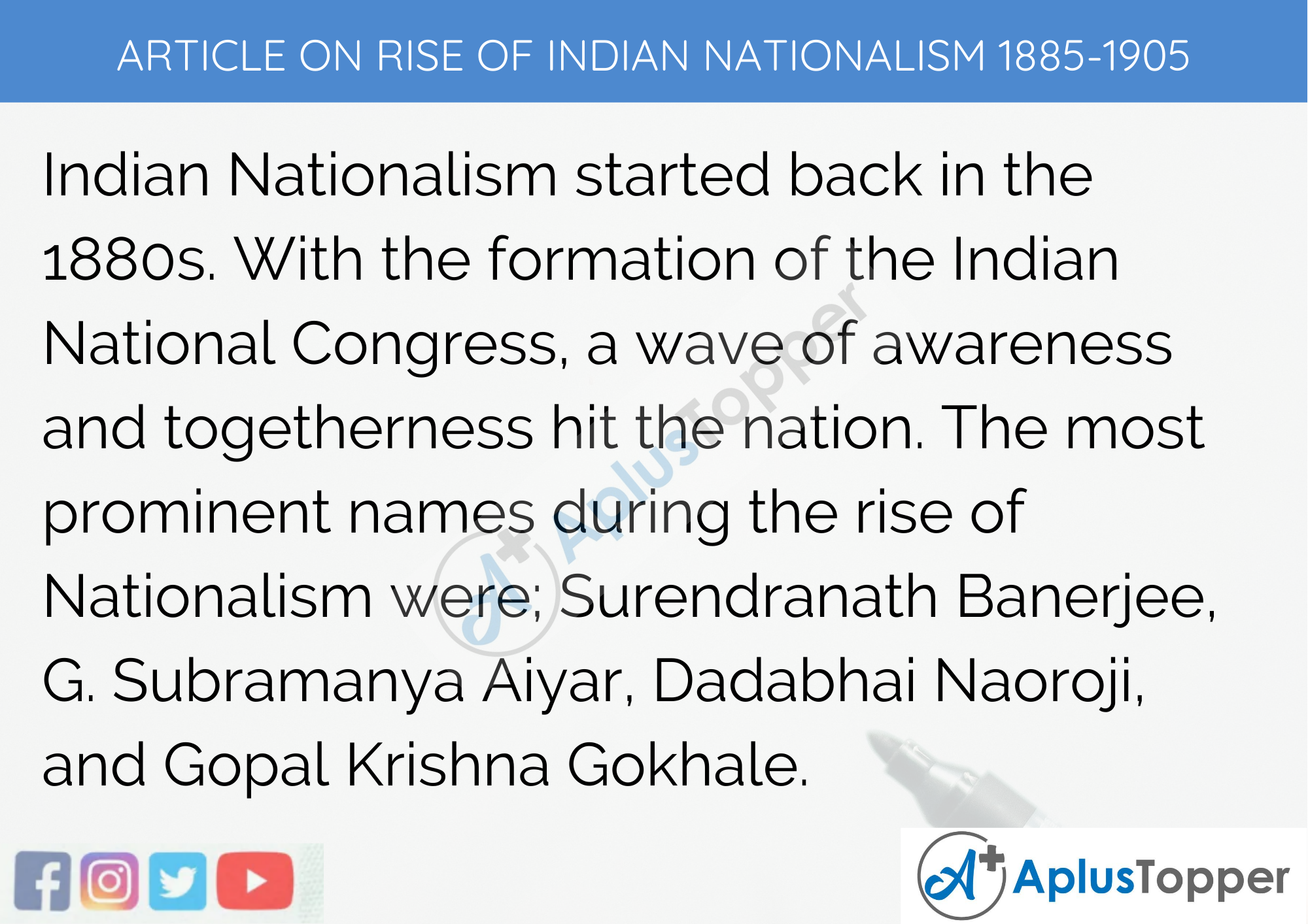 Long Article on Rise of Indian Nationalism 1885-1905 in English 500 Words