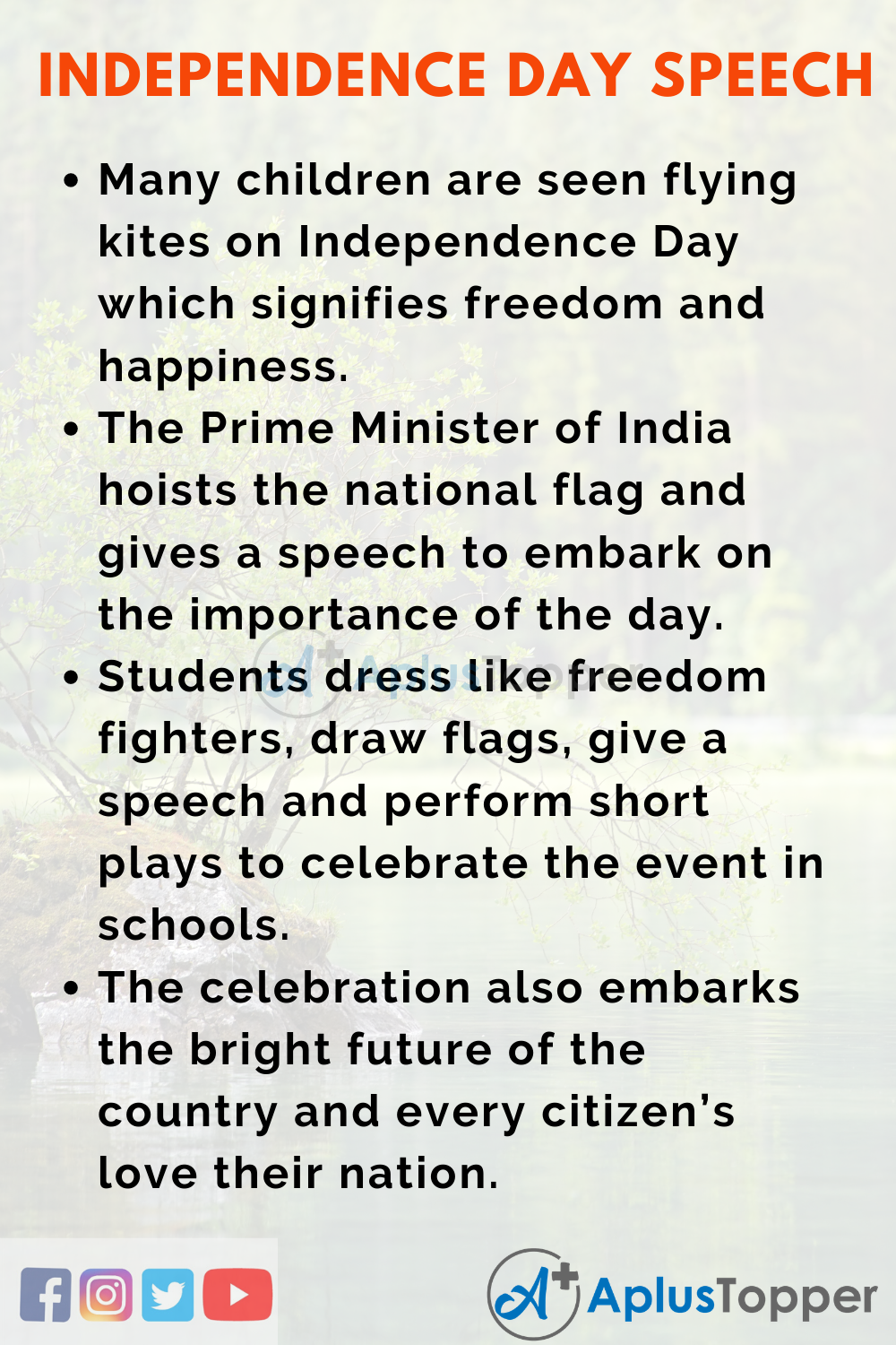 Independence Day Speech for Teachers in 300 and 600 Words for Students in  English - A Plus Topper