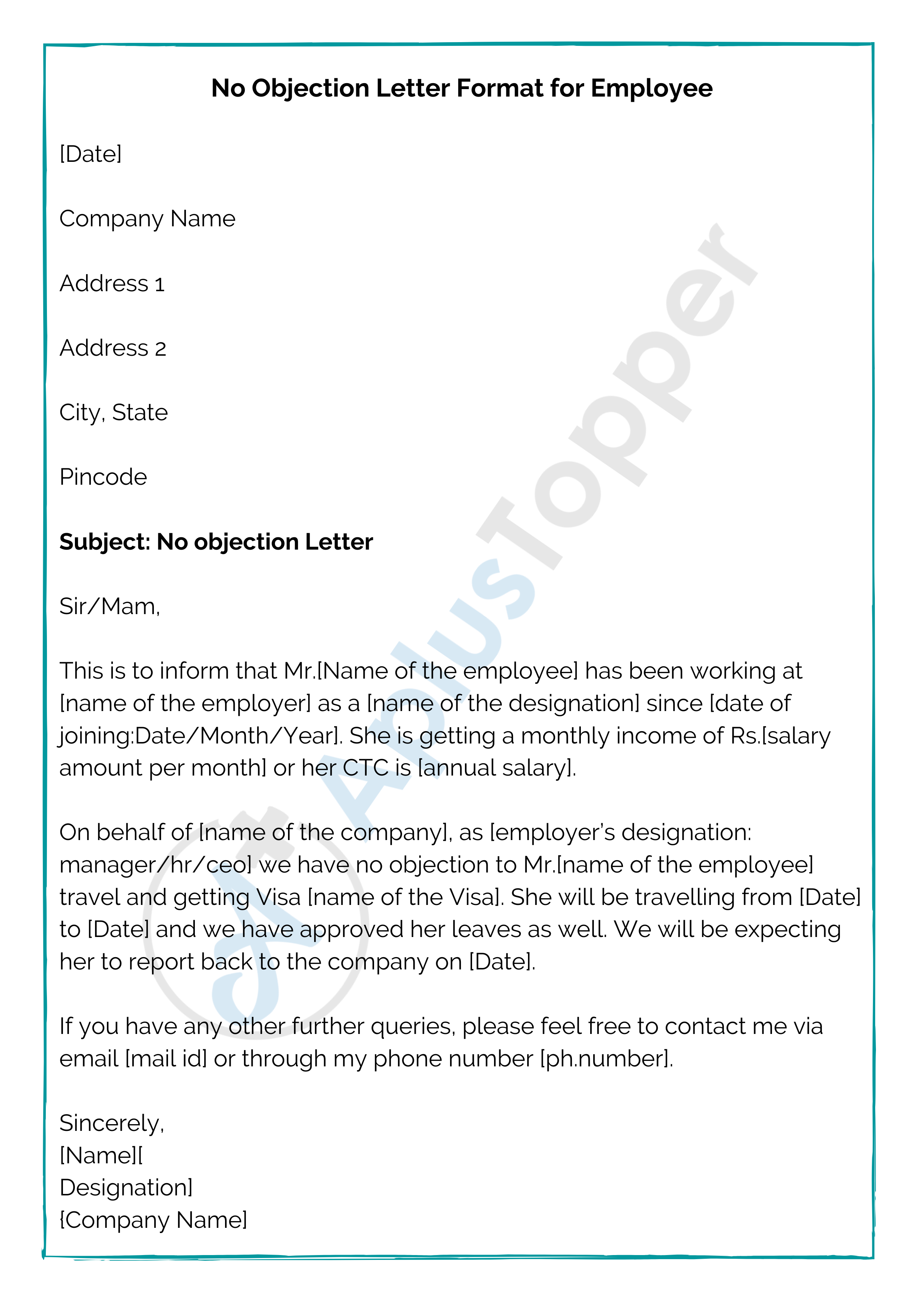 No Objection Letter  Format, Samples, How To Write No Objection For Letter Of Objection Template