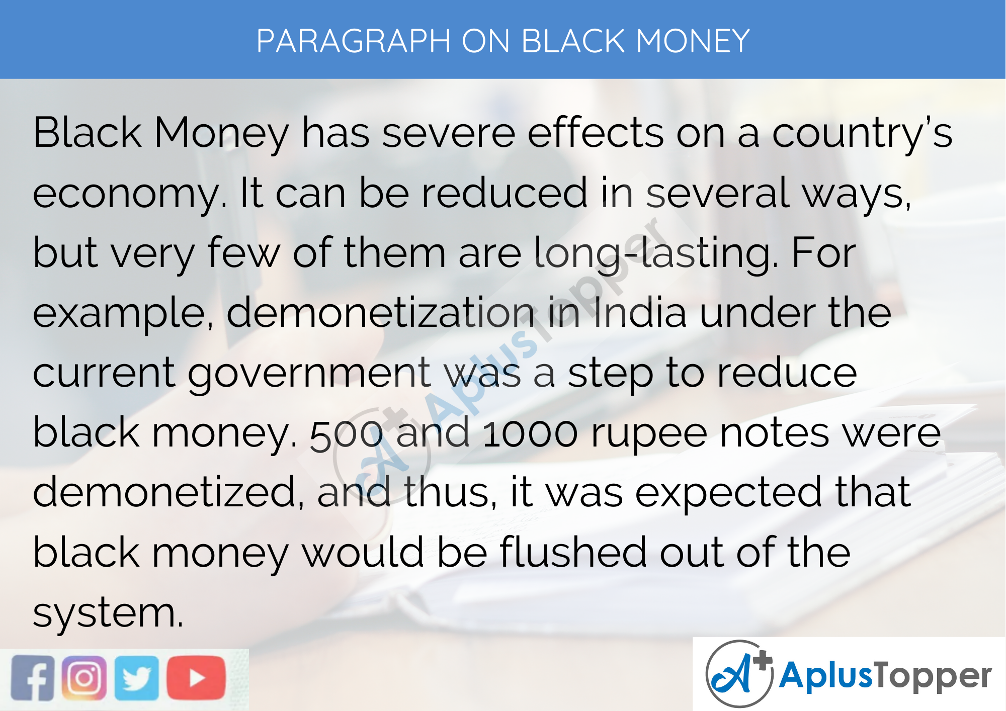 Paragraph On Black Money - 250 to 300 Words for Classes 9, 10, 11, 12 And Competitive Exams Students