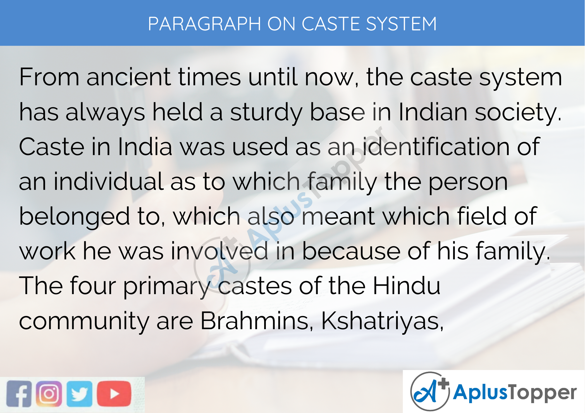 Paragraph On Caste System - 250 to 300 Words for Classes 9, 10, 11, 12 And Competitive Exams Students