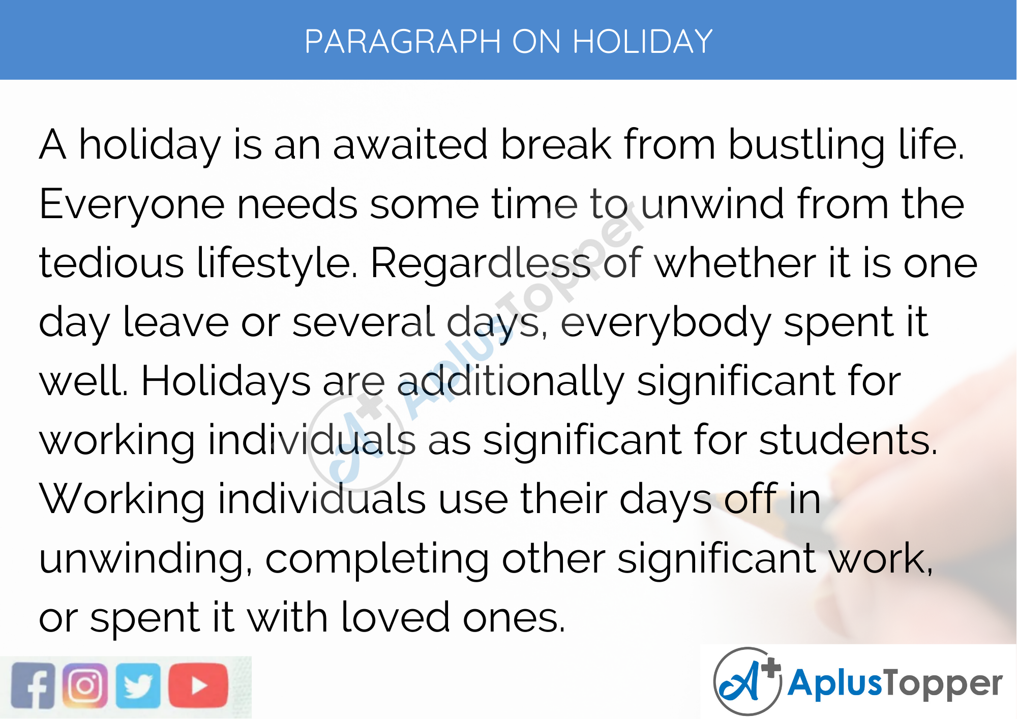 Paragraph On Holiday - 100 Words for Classes 1, 2, 3 Kids