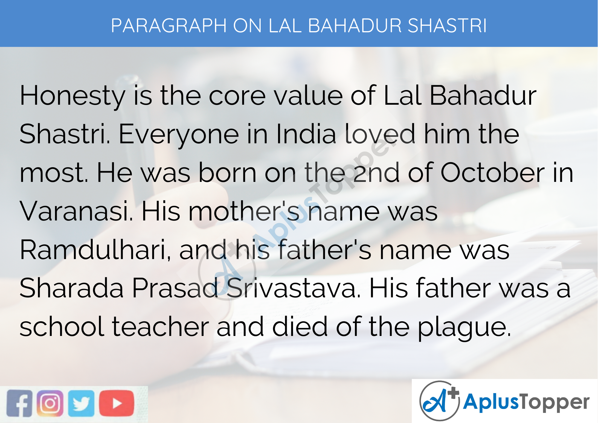 Paragraph On Lal Bahadur Shastri - 250 to 300 Words for Classes 9, 10, 11, 12 And Competitive Exams