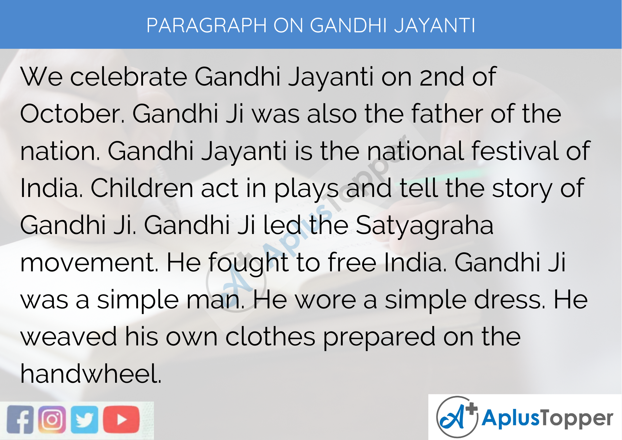 Paragraph on Gandhi Jayanti - 100 Words for Classes 1, 2, 3 Kids