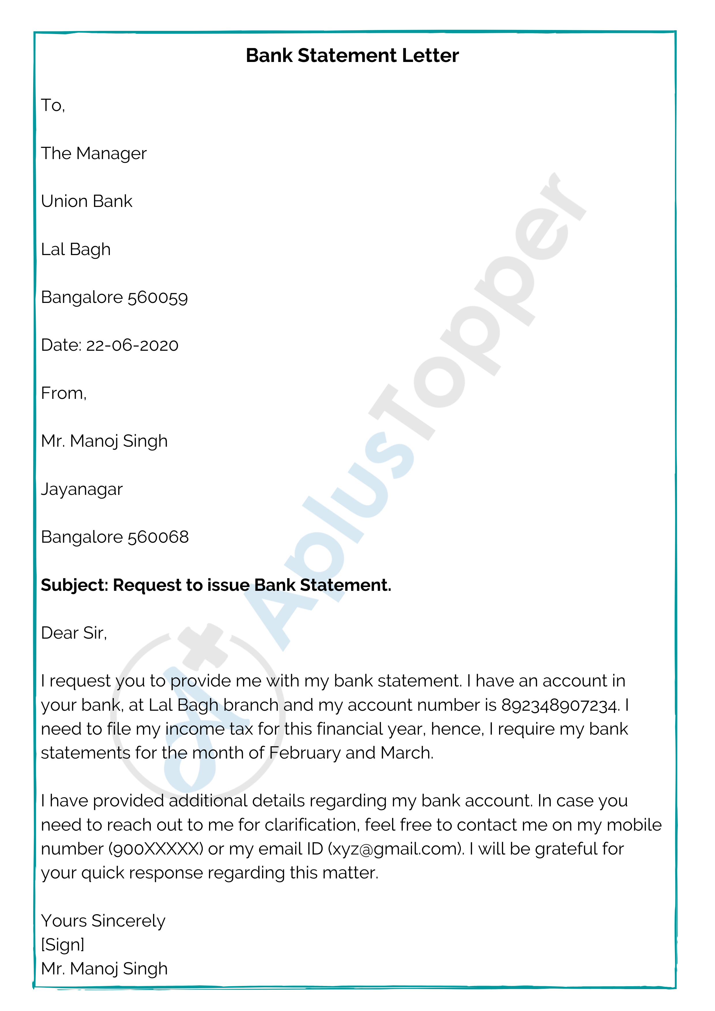 Bank Statement Letter  Format Sample and How To Write Bank