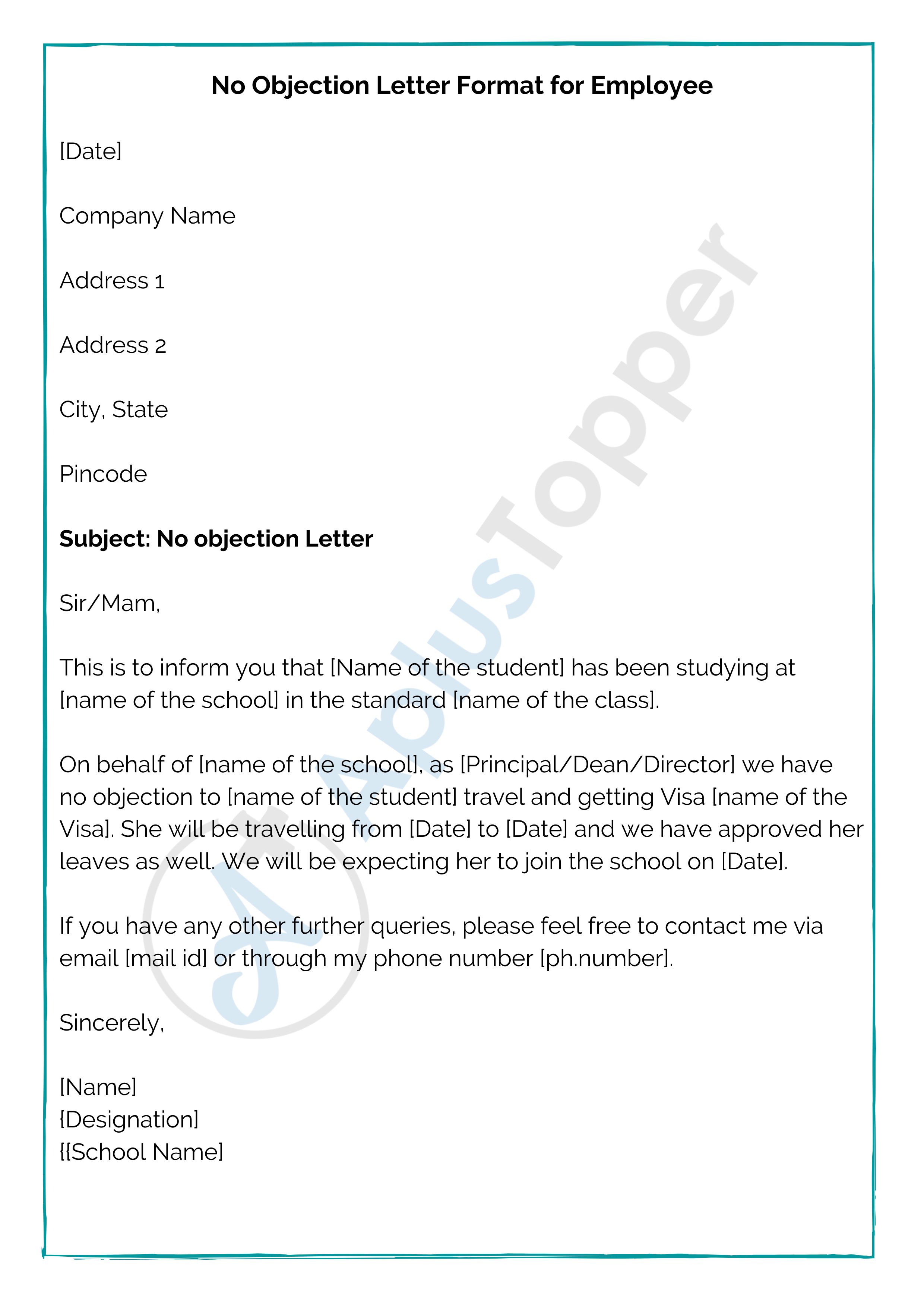 No Objection Letter  Format, Samples, How To Write No Objection With Letter Of Objection Template