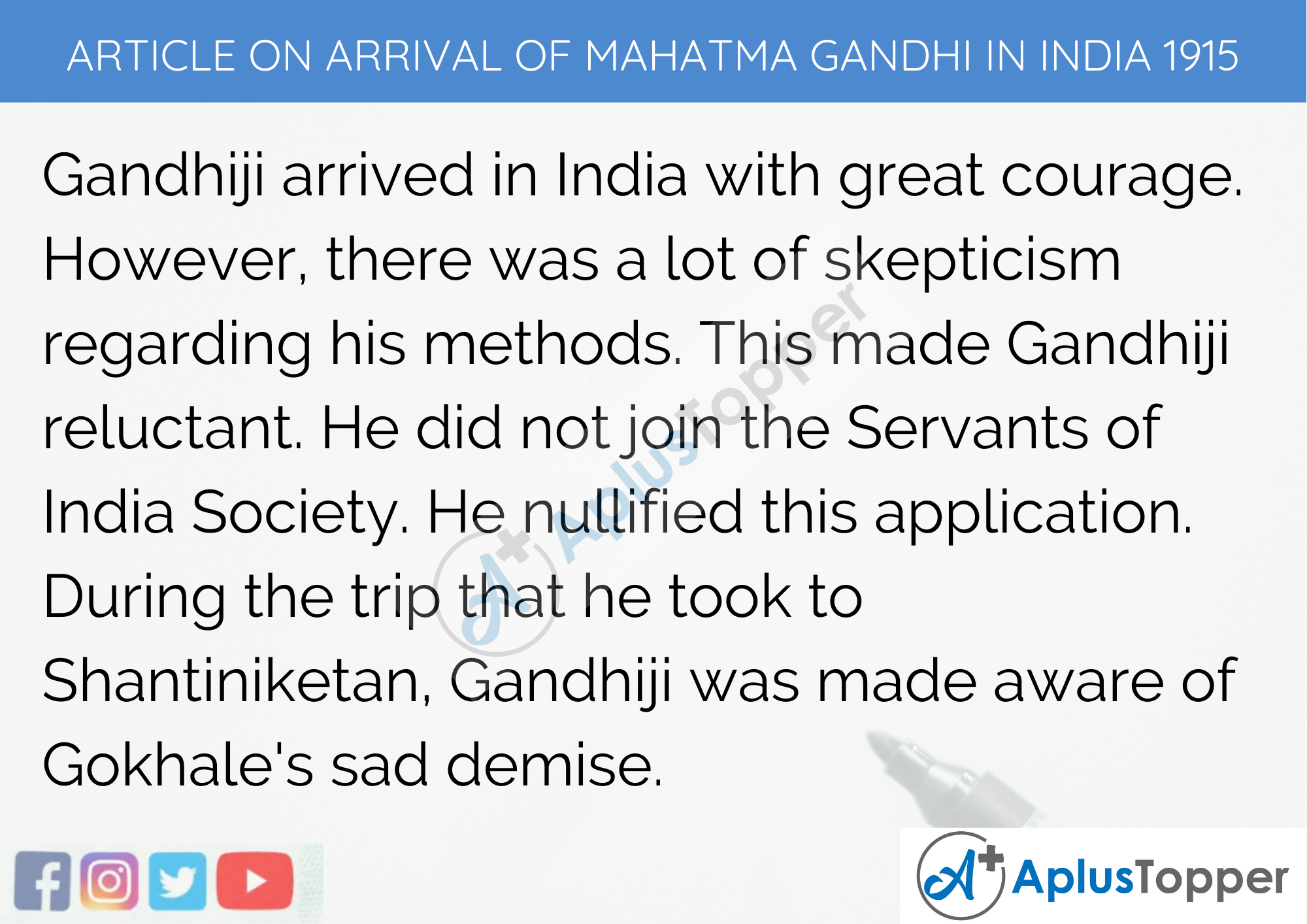 Short Article On Arrival of Mahatma Gandhi in India 1915 300 Words in English