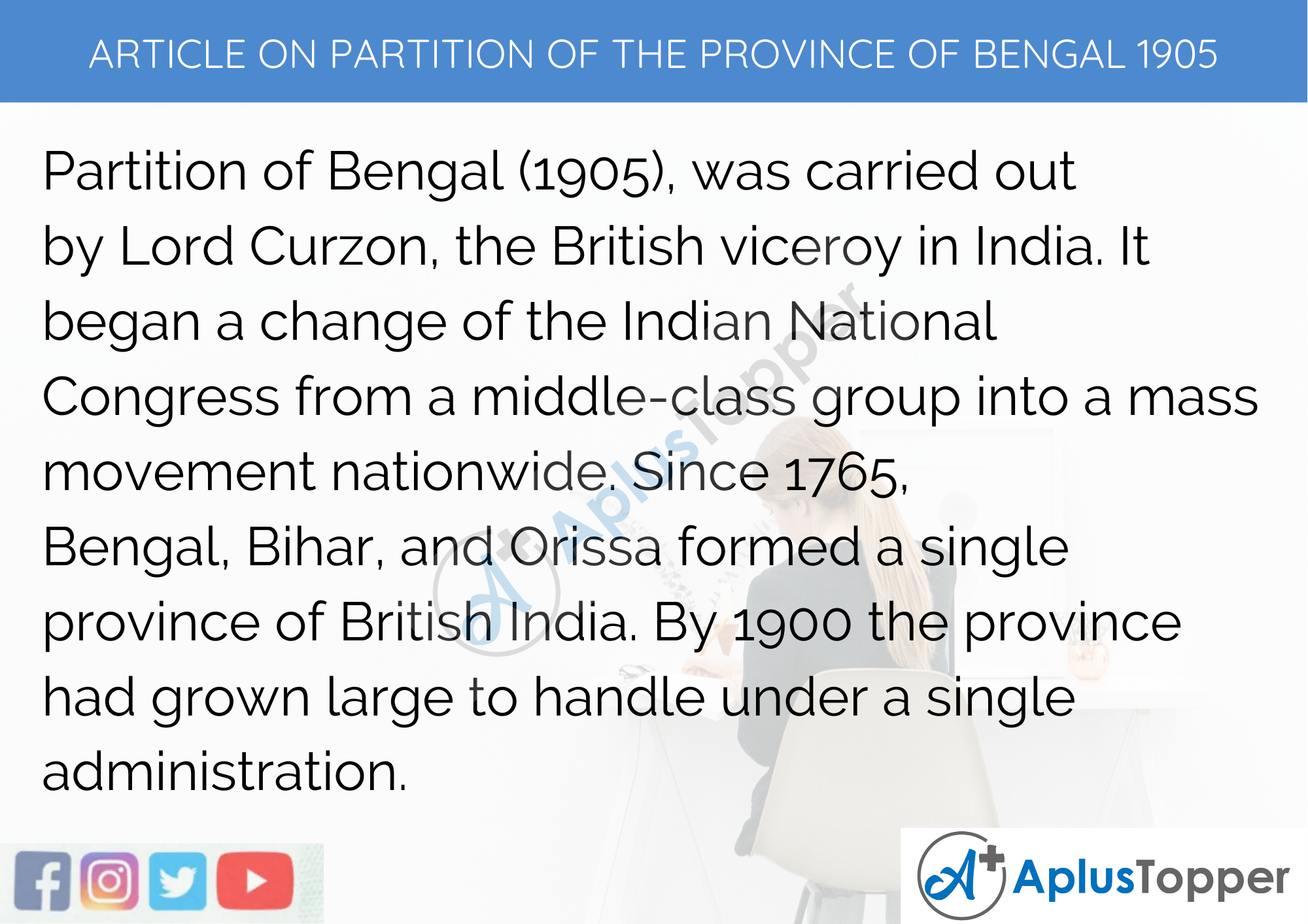 Short Article On Partition of the Province of Bengal 1905 in English 300 Words