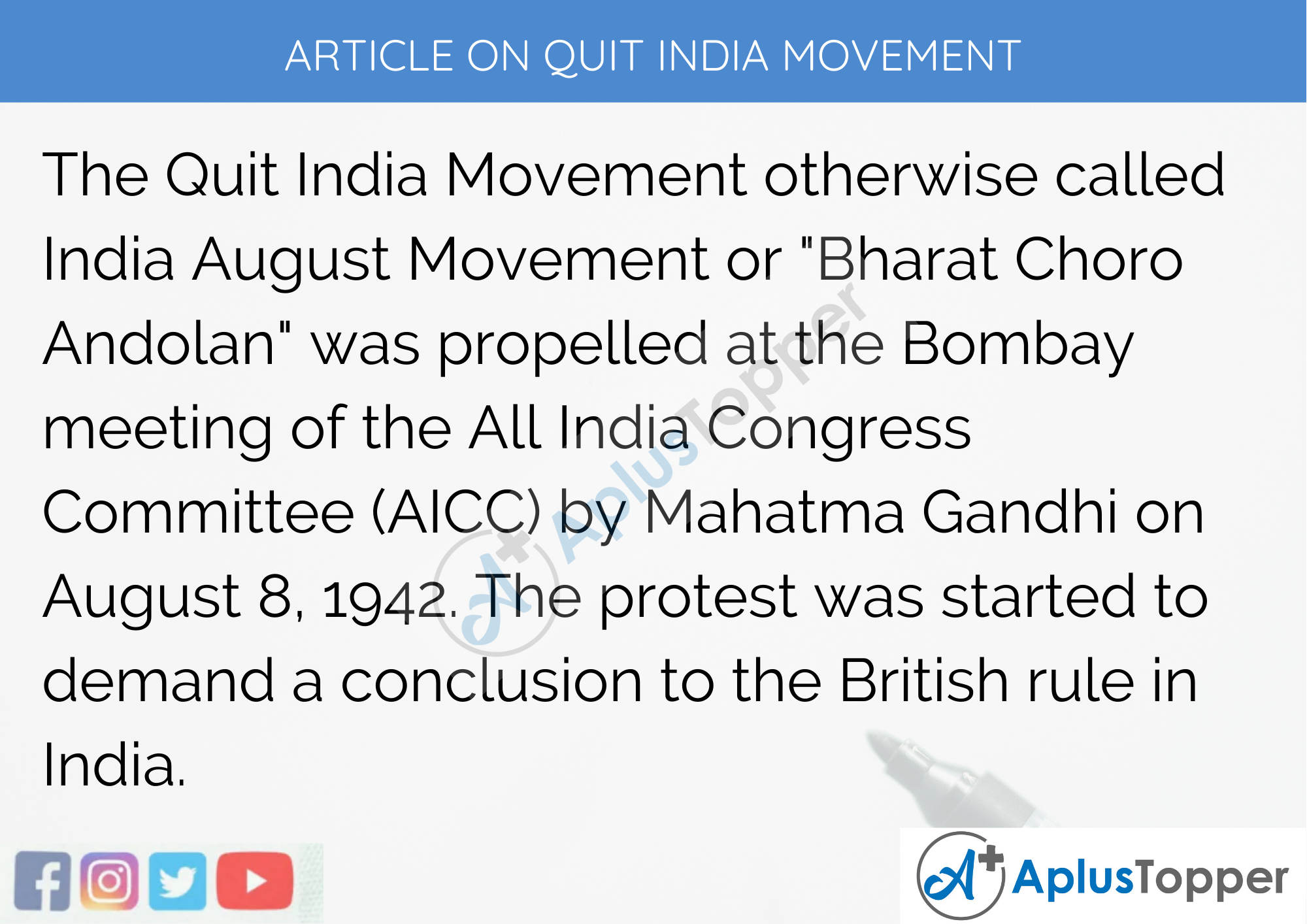 essay writing on quit india movement