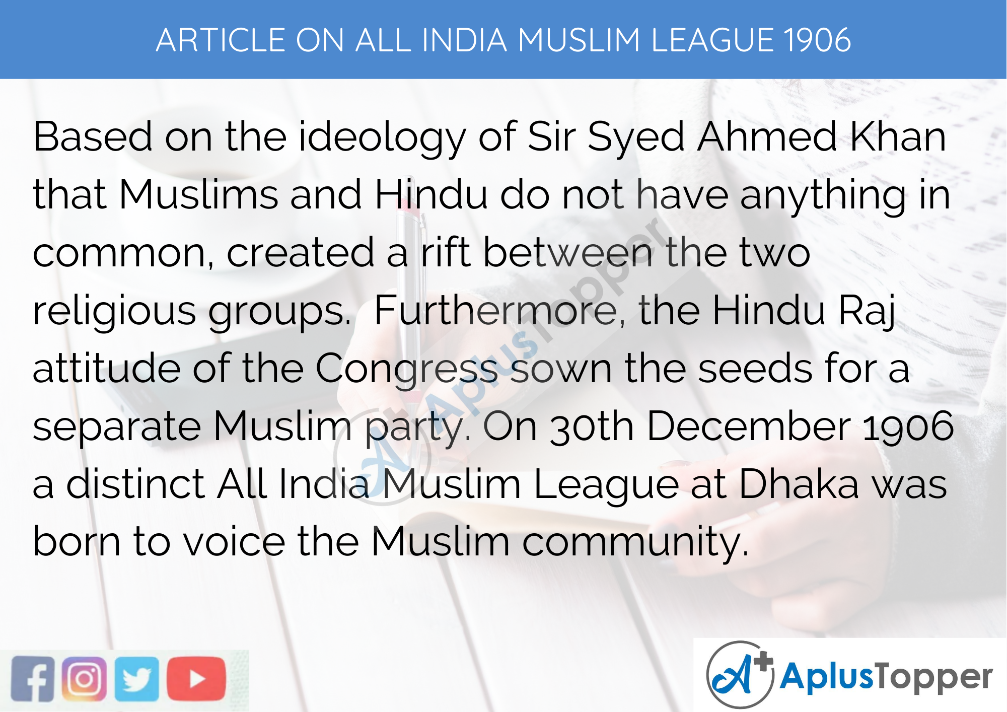 Short Article on All India Muslim League 1906 in English 300 Words