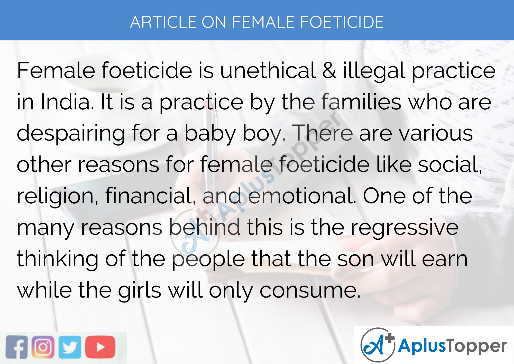 Short Article on Female Foeticide for Classes 1, 2, 3 and Kids