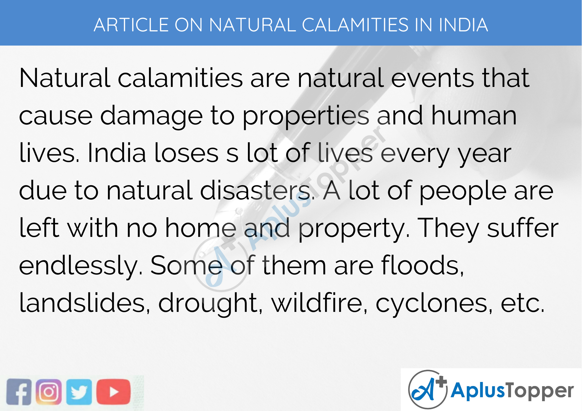 Short Article on Natural Calamities in India 300 Words in English