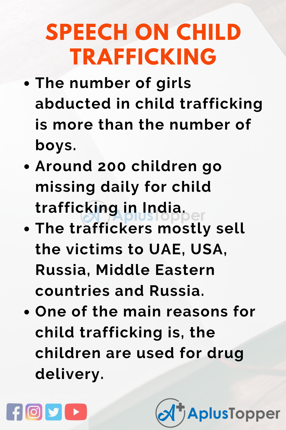10 Lines On Child Trafficking Speech In English