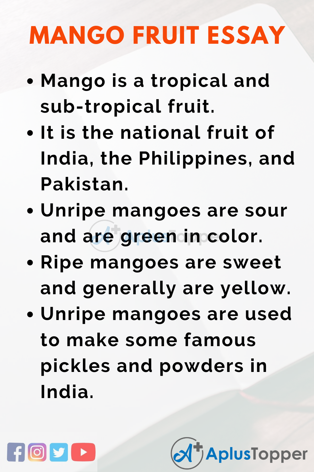 10 Lines On Essay on Mango Fruit In English