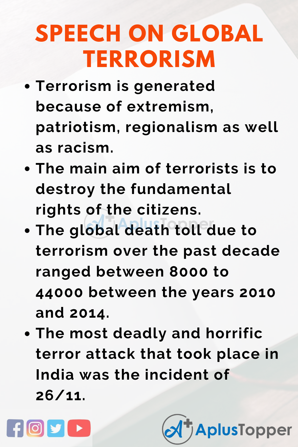 write a speech expressing your views about global terrorism