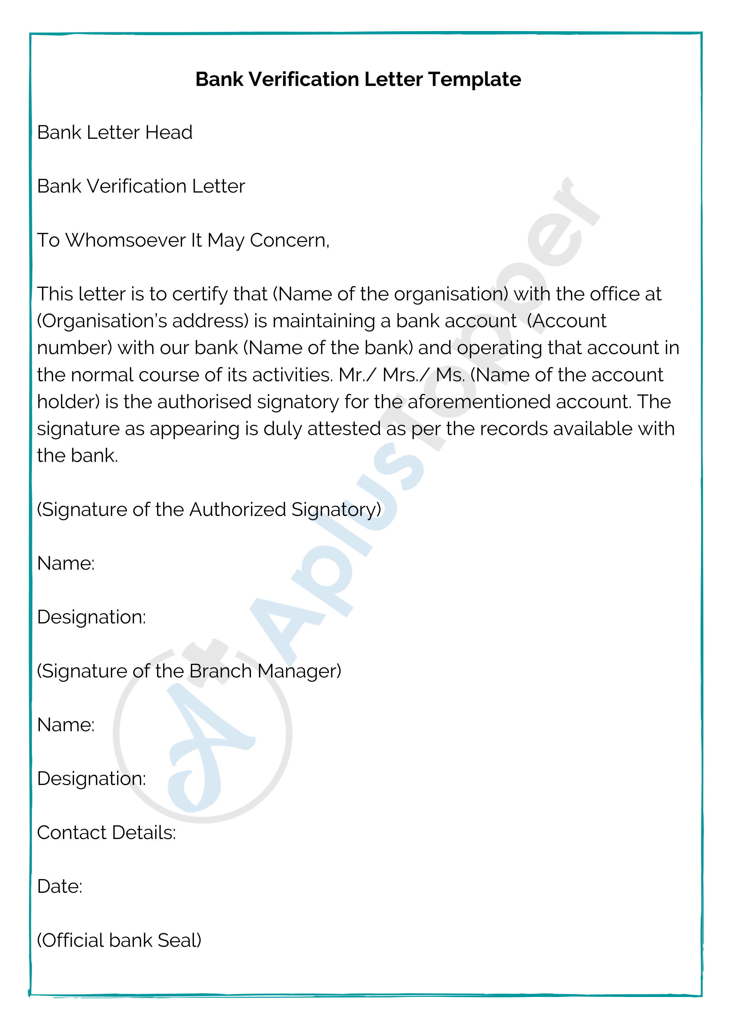 Bank Verification Letter  How To Write Bank Verification Letter