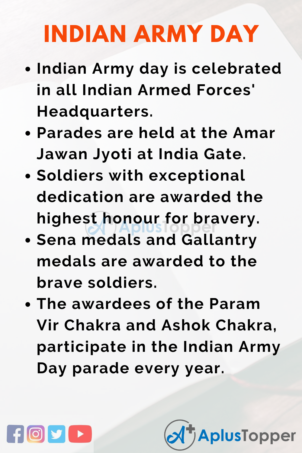 Short Speech On Indian Army Day 150 Words In English