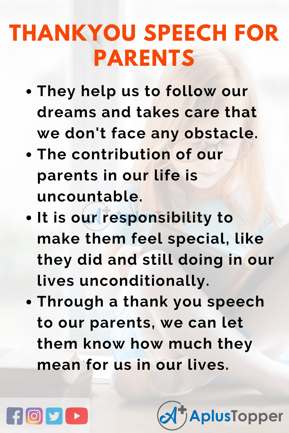Short Thank You Speech for Parents Of 150 Words In English