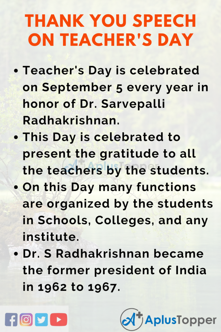 Thank You Speech by Teachers to the Student on Teacher's Day for