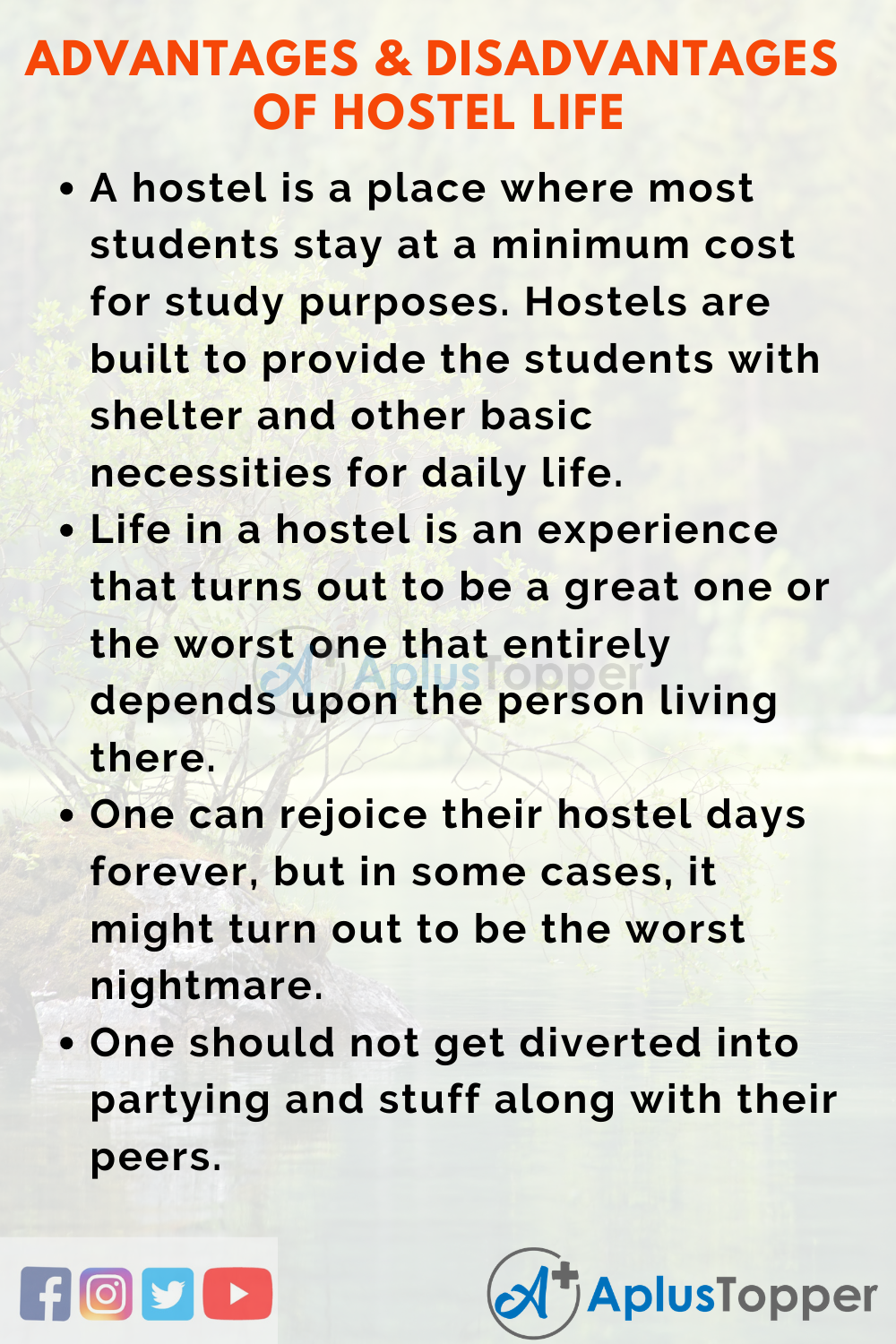 10 Lines On Advantages And Disadvantages Of Hostel Life In English