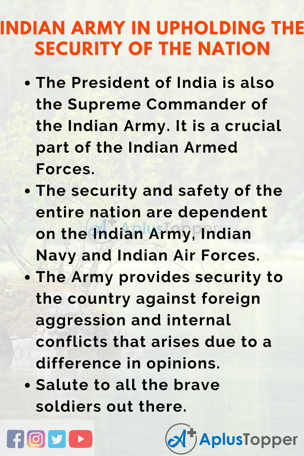 10 Lines On Speech On Indian Army In Upholding The Security Of The Nation In English