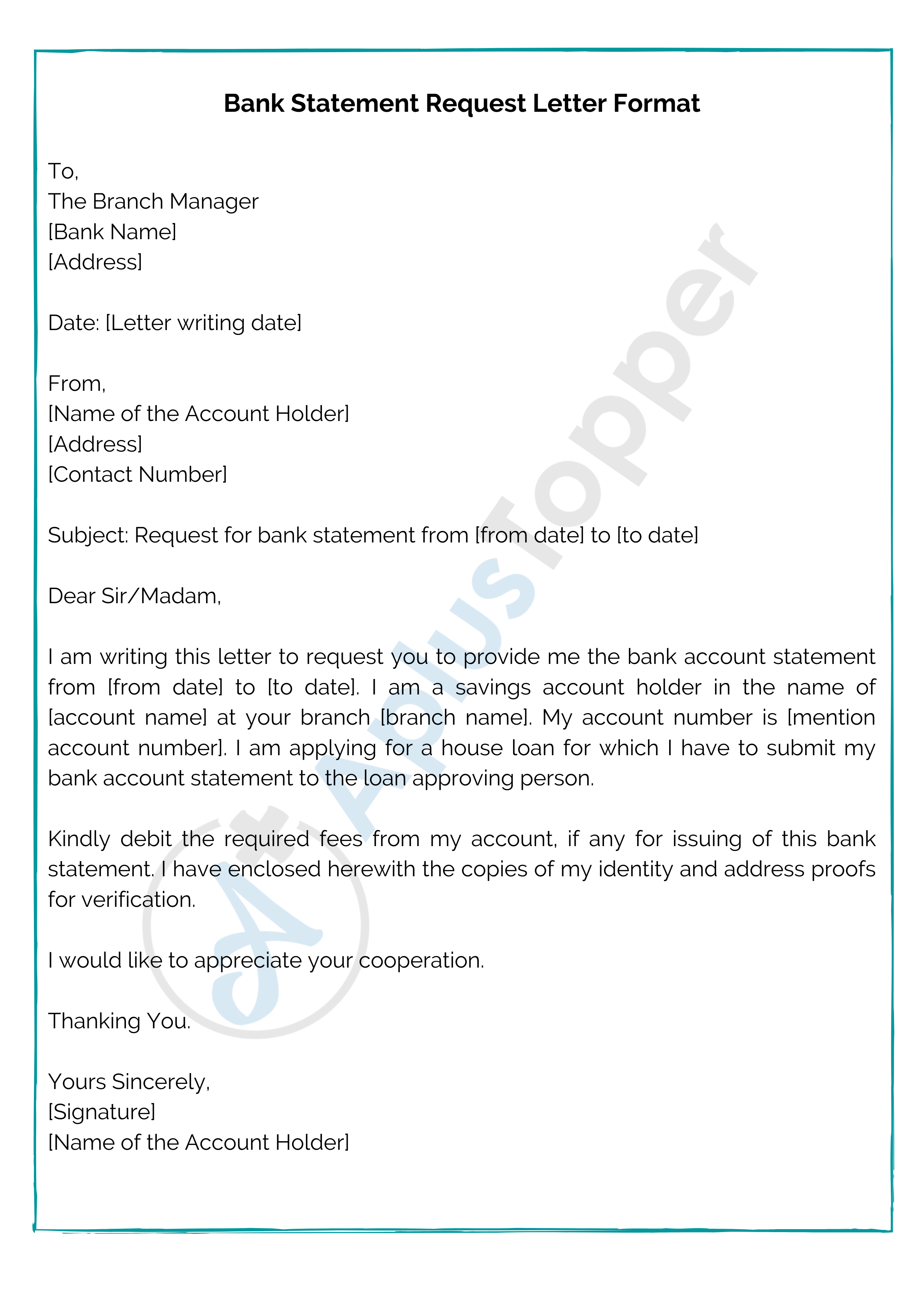 how to write letter to bank requesting for bank statement