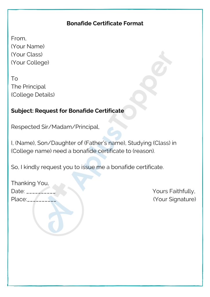 letter to apply bonafide certificate in school