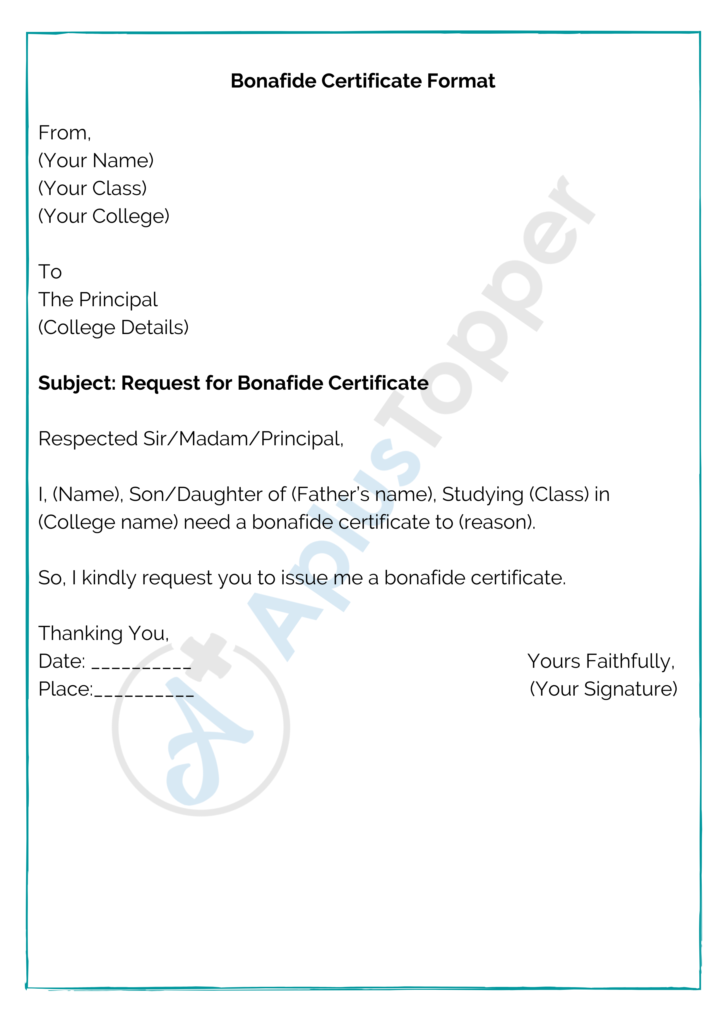 Bonafide Certificate Format