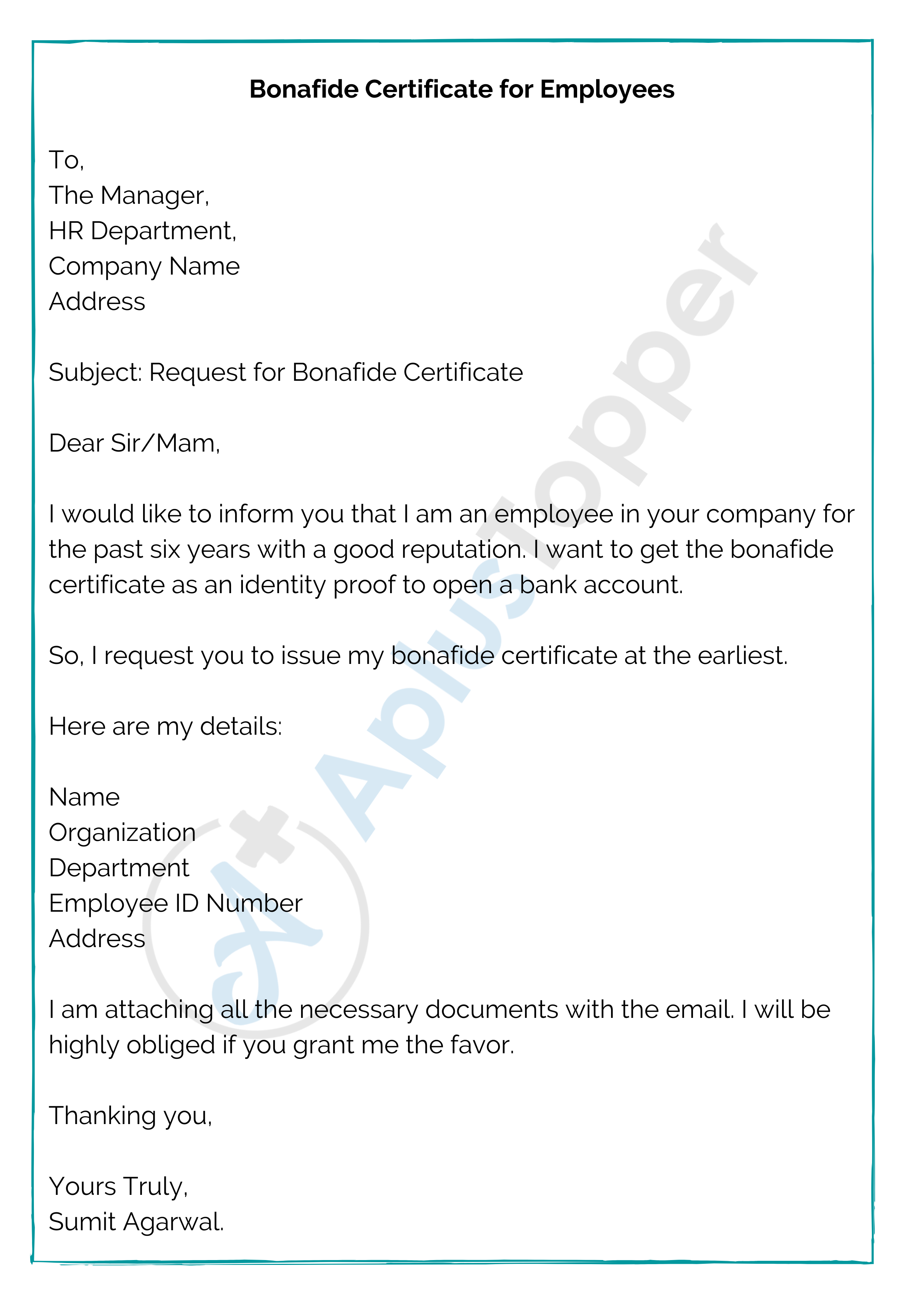 Application for Bonafide Certificate  Application Process, Format