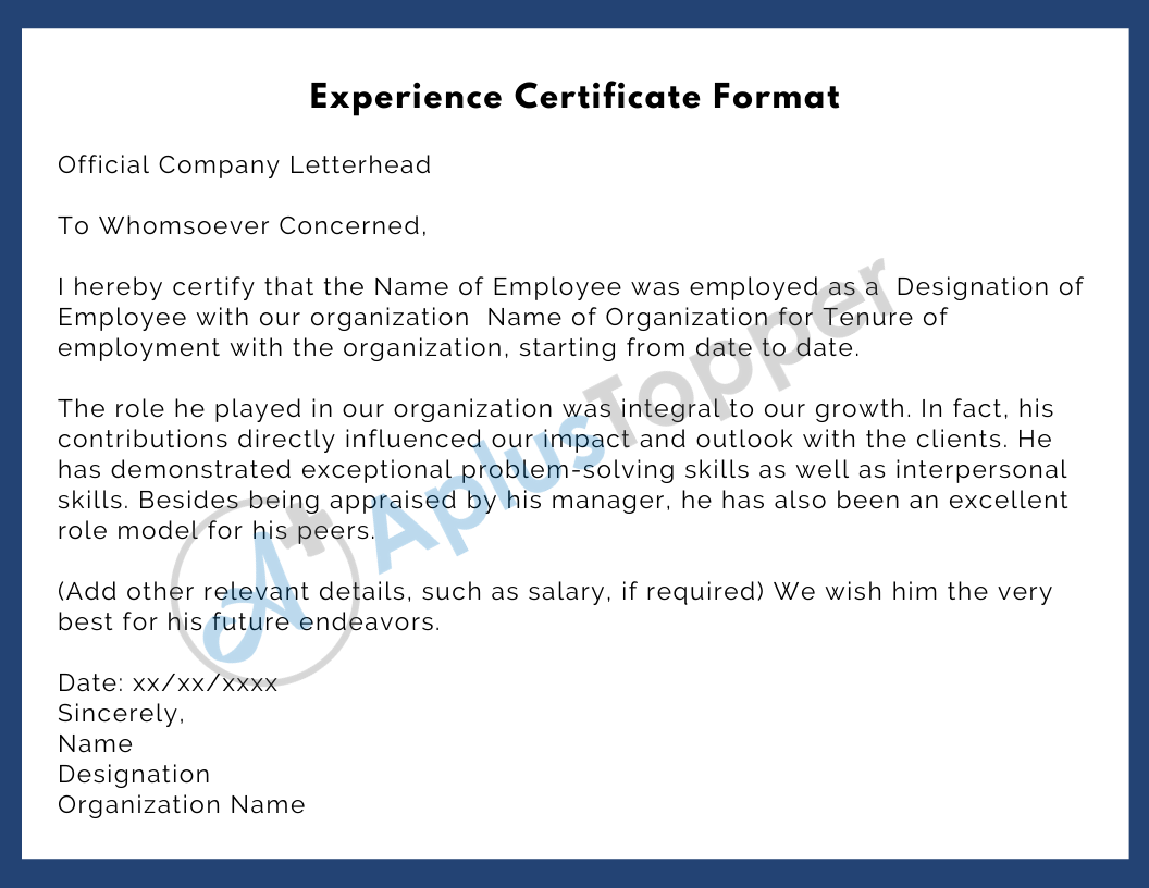 Format Experience Certificate