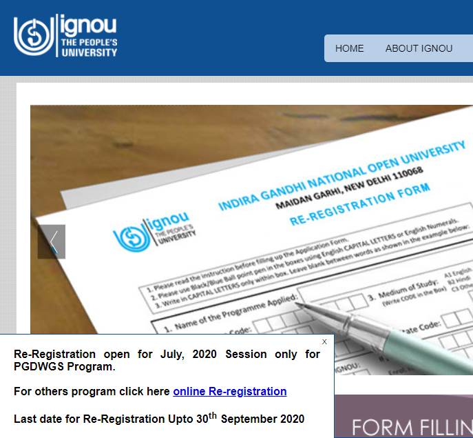 IGNOU Re-Registration Status