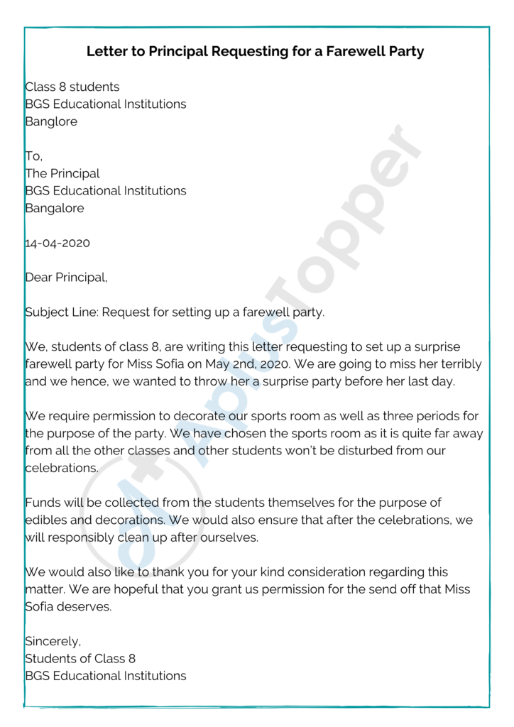 formal letter to principal about education loan