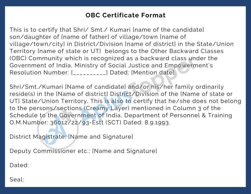 OBC Certificate  Format, How to Apply, Documents Required, OBC A
