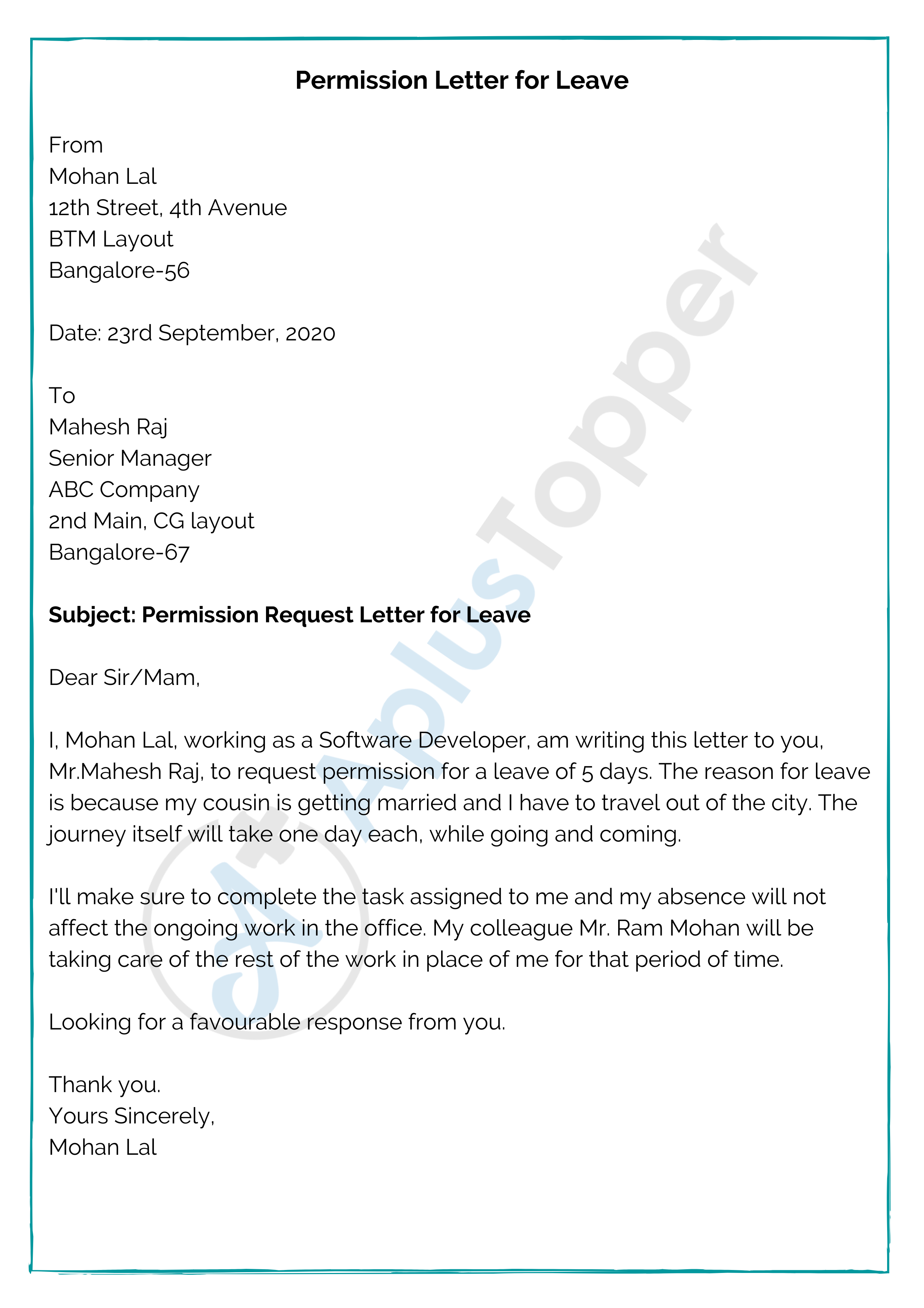 Permission Letter for Leave