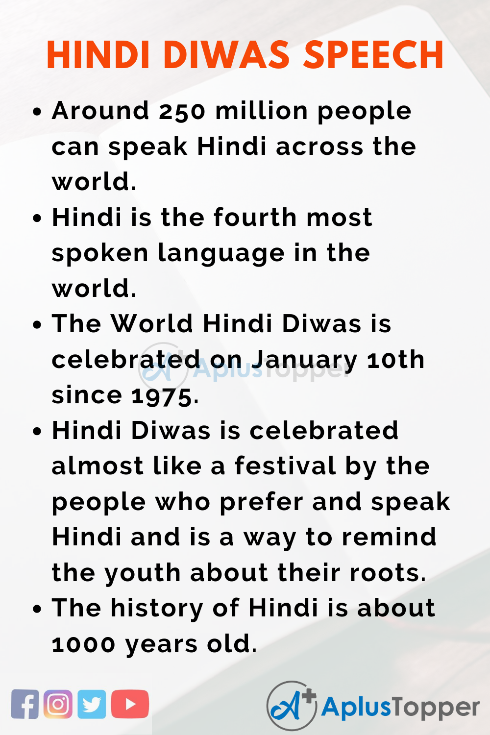 Hindi Diwas Speech  Speech on Hindi Diwas for Students and