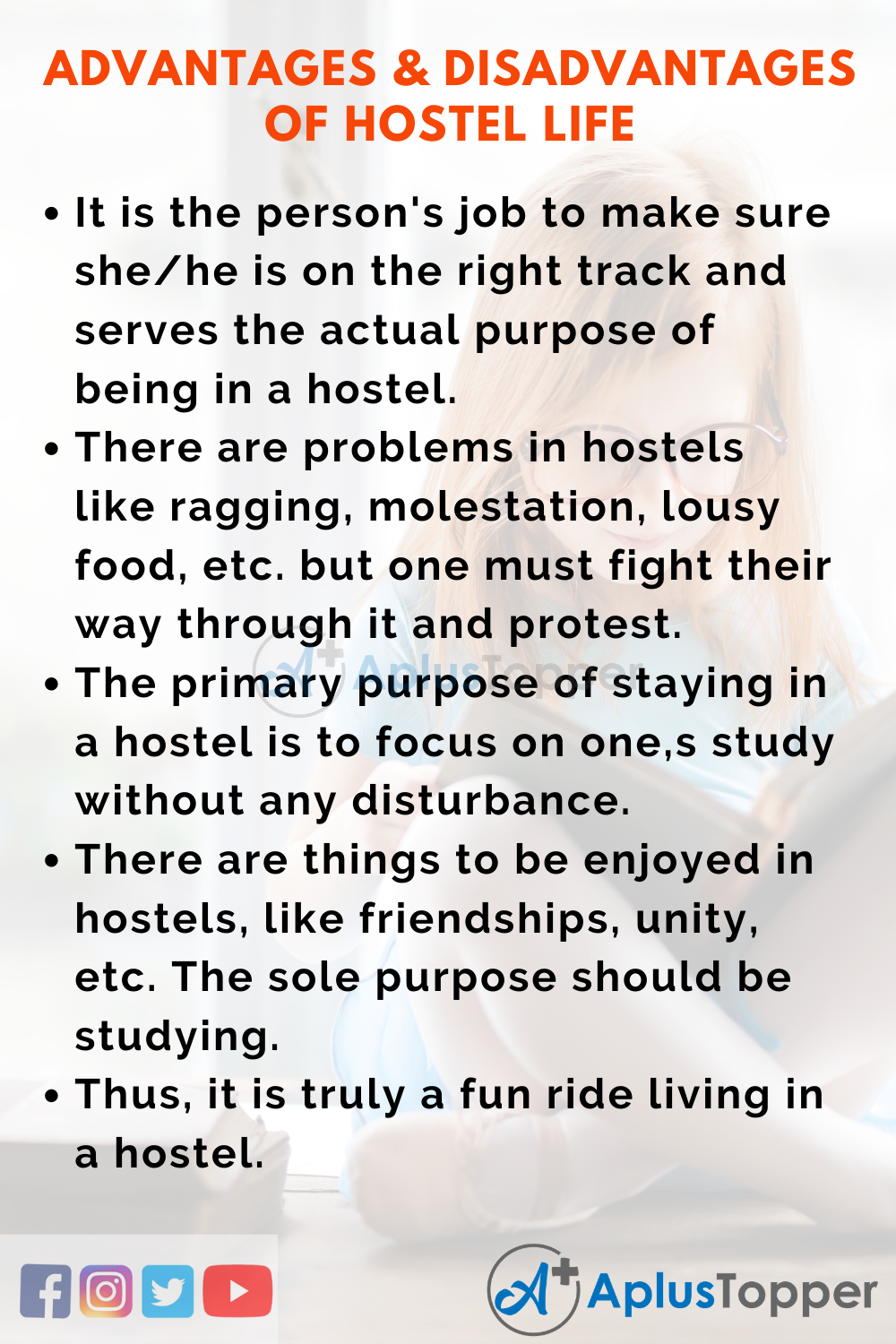 Short Speech On Advantages And Disadvantages Of Hostel Life 150 Words In English