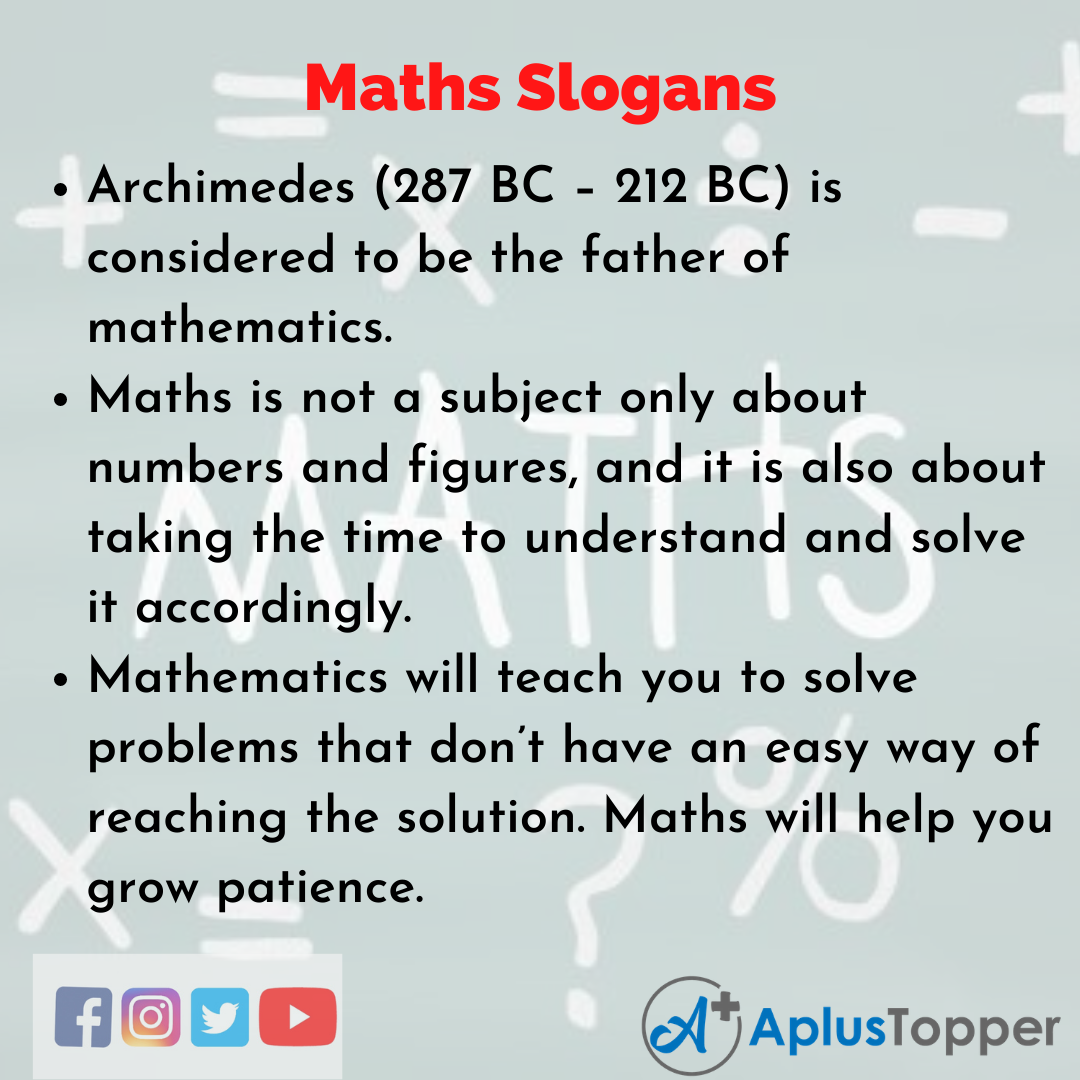 5 Slogans on Maths in English