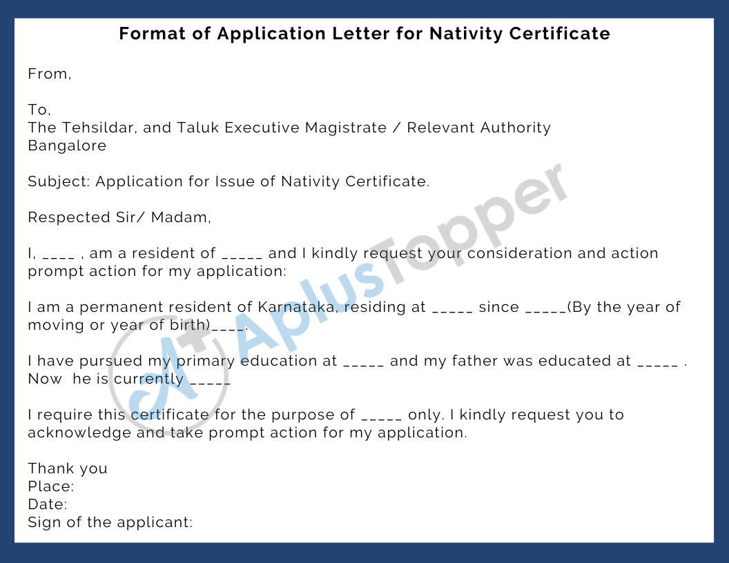 Application Letter for Nativity Certificate